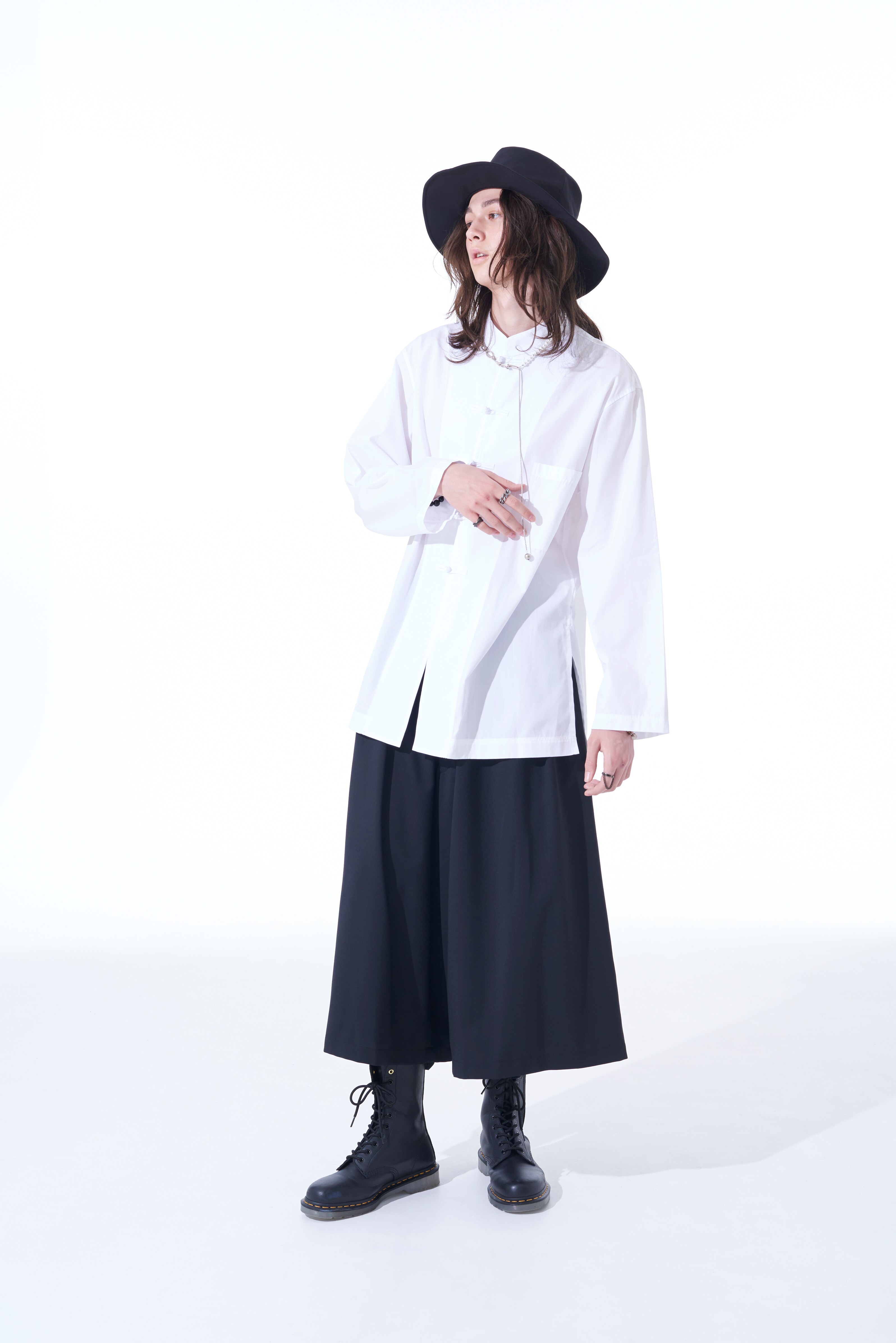 s'yte サイト 100／2 Broad China Length Shirt チャイナデザイン ロング 長袖シャツ ブラック UQ‐B05‐080