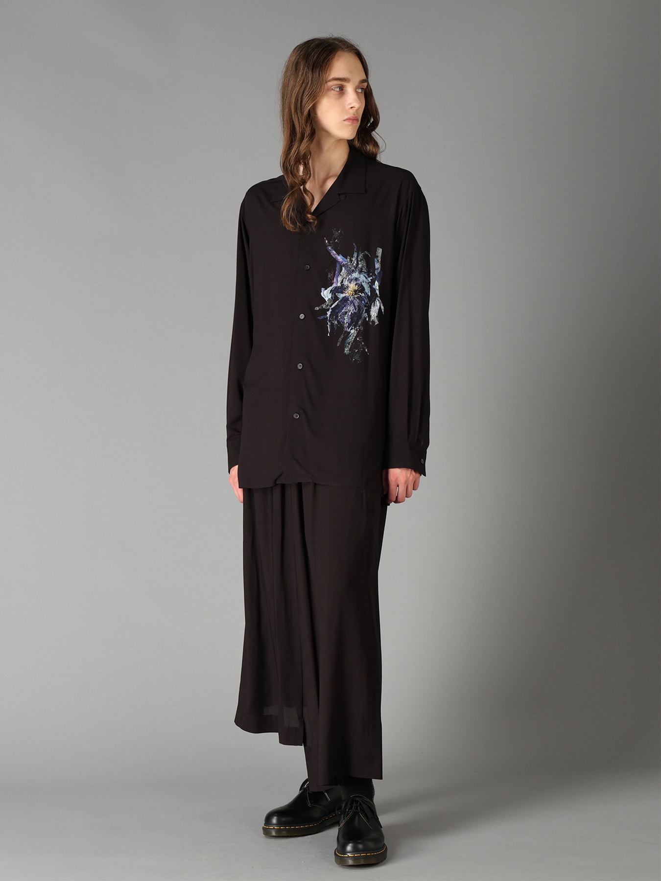 PATCHWORK FLOWER PRINT RAYON OPEN COLLAR SHIRT