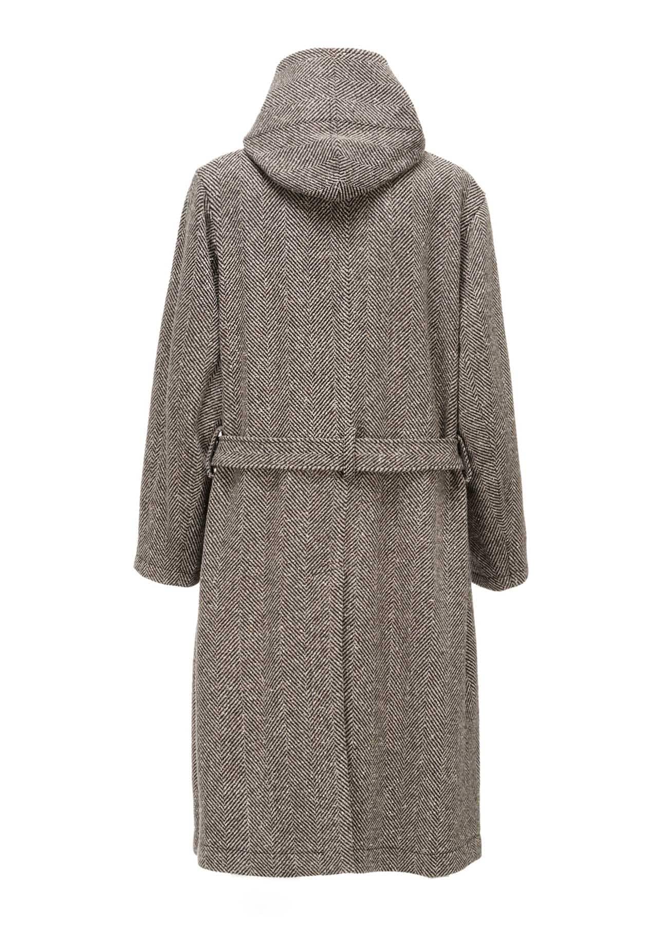 WOOL BLEND ROVING NEP HERRINGBONE HOODED COAT