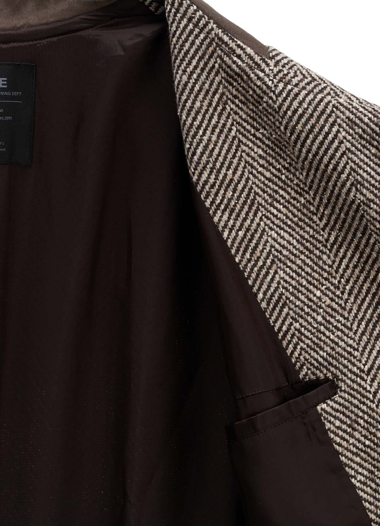 WOOL BLEND ROVING NEP HERRINGBONE HOODED COAT