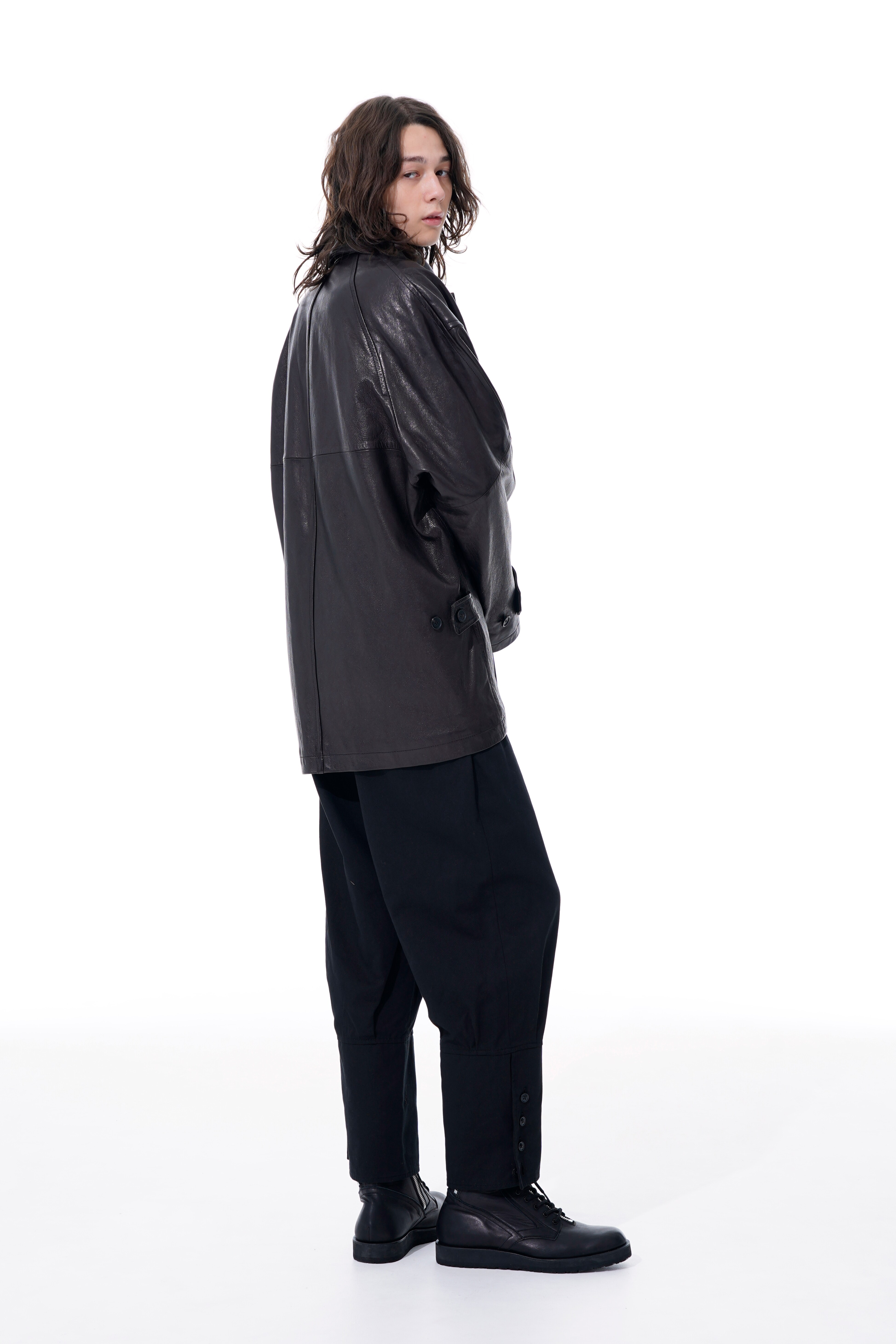 Sheepskin leather Car Coat(M Black): S 