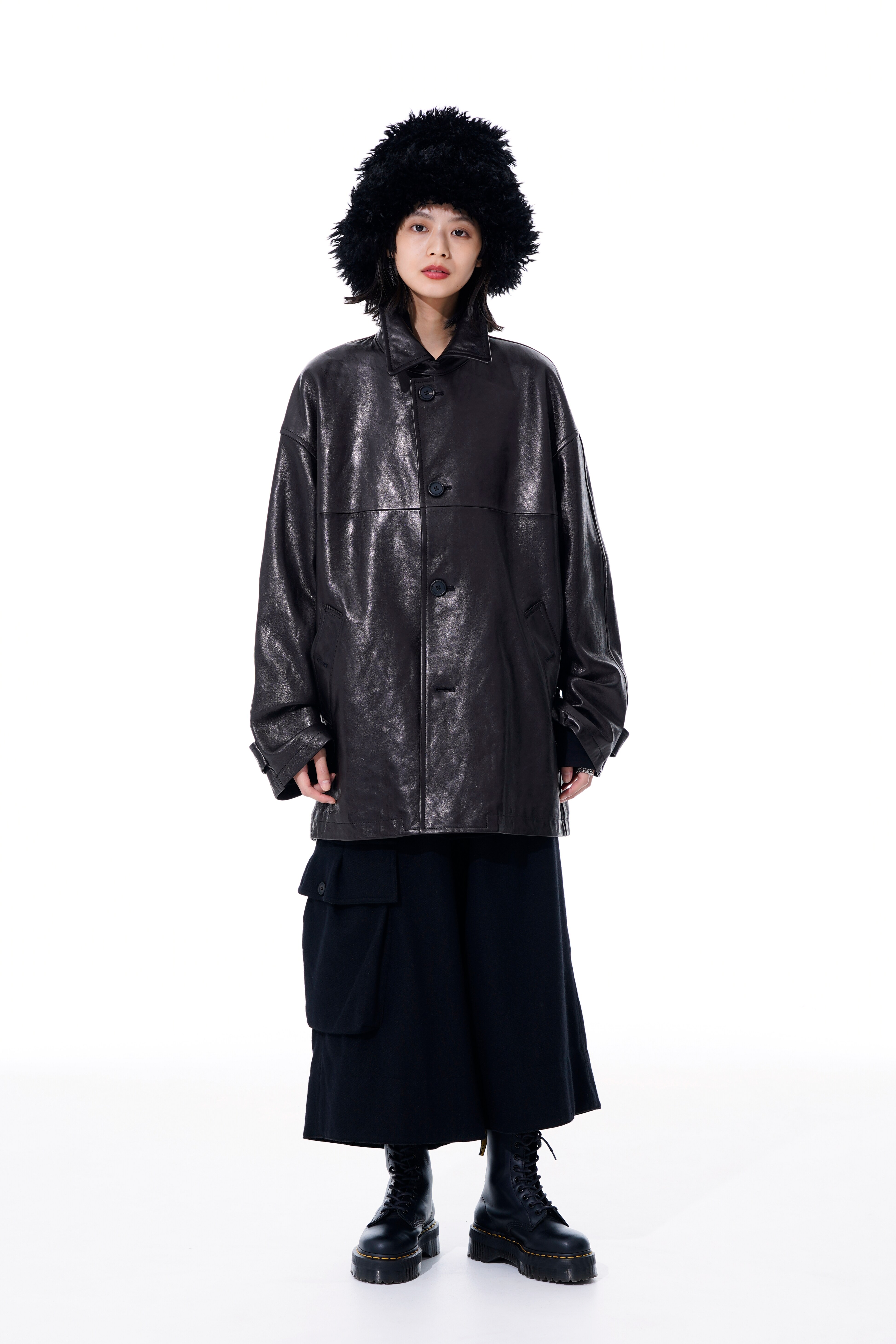 black leather car coat womens