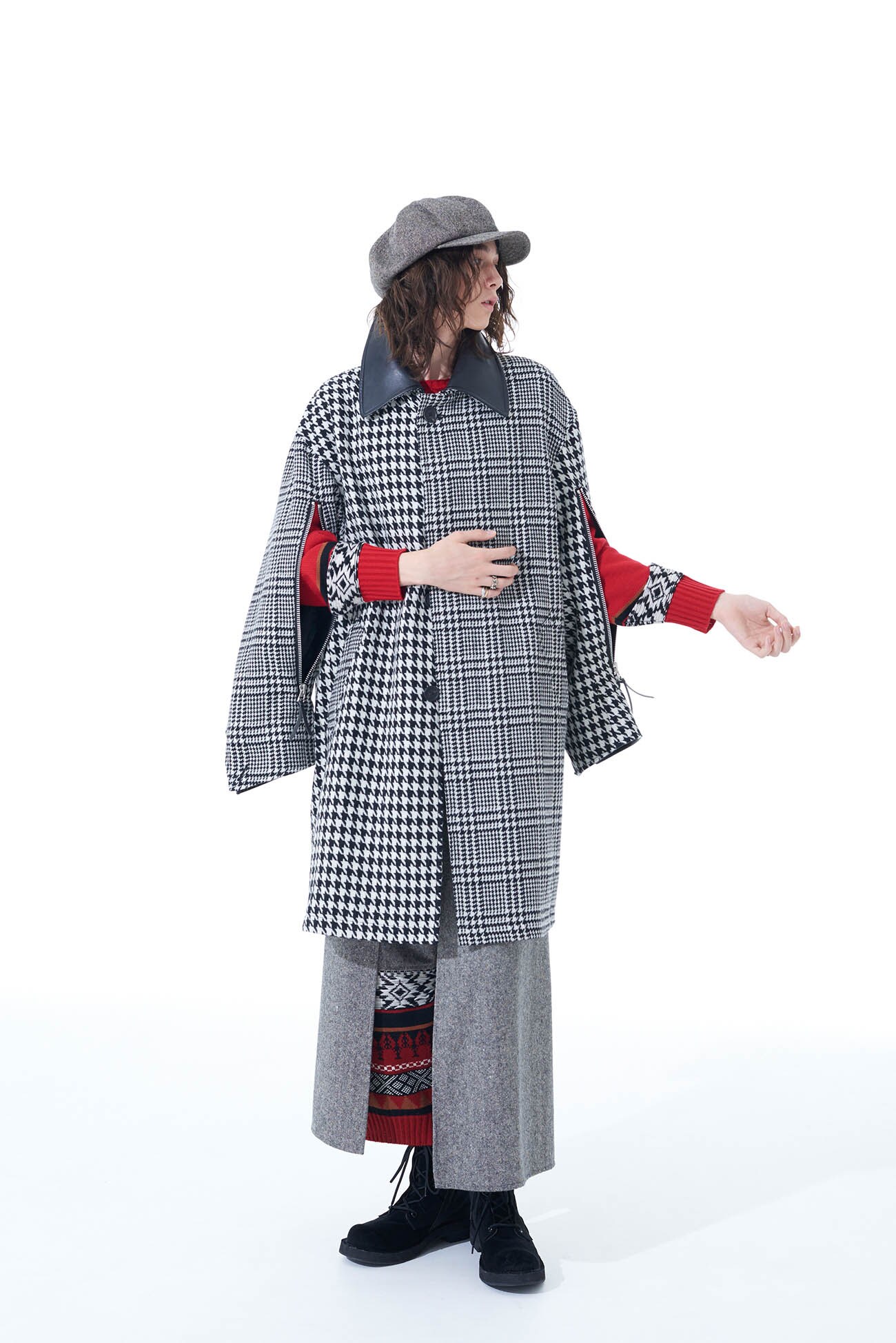 CRAZY STAGGERED PATTERN BIG COLLAR ZIPPER SLEEVES COAT