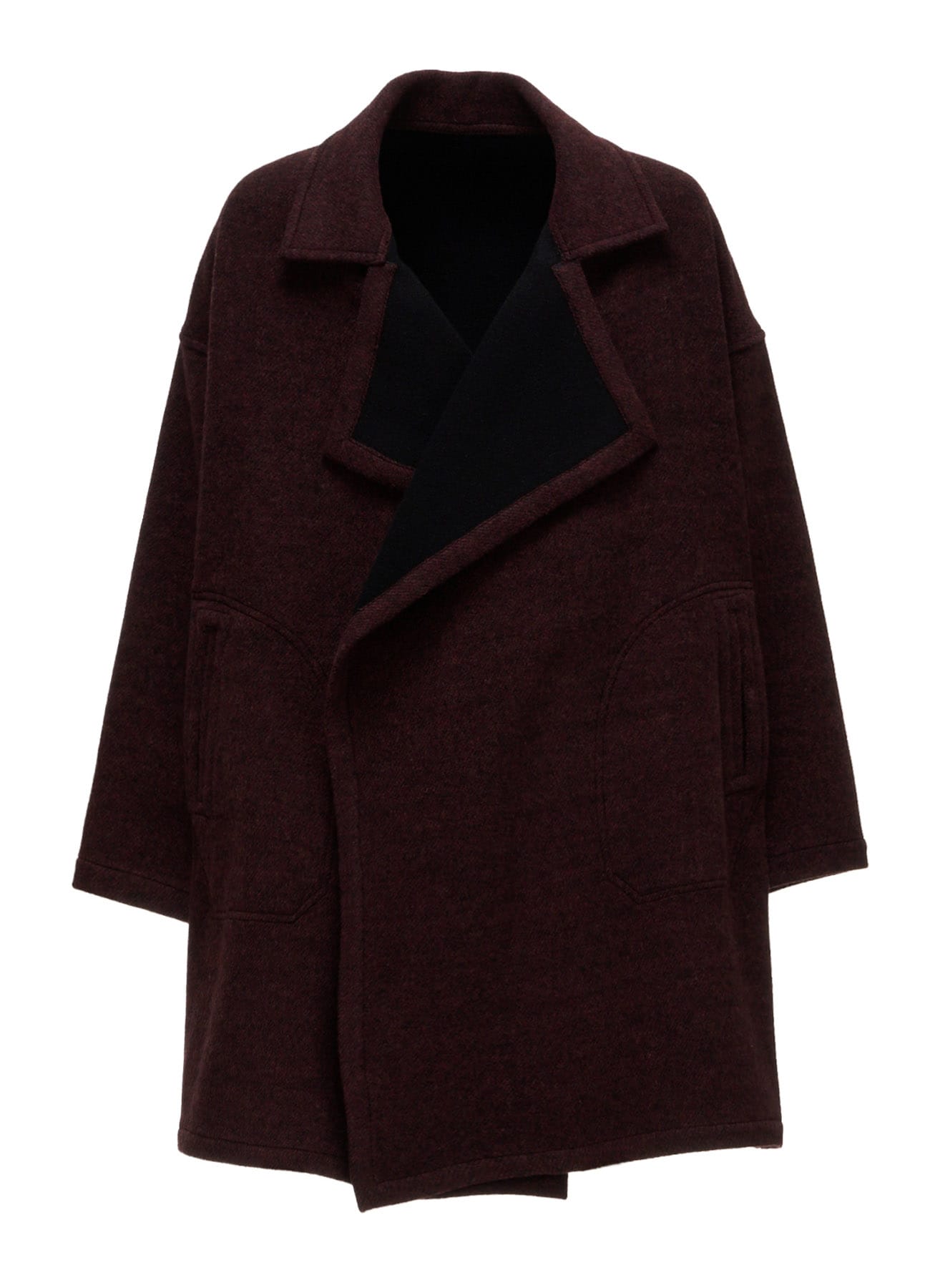 SOFT DOUBLE-WEAVE MELTON REVERSIBLE BUTTONLESS COAT