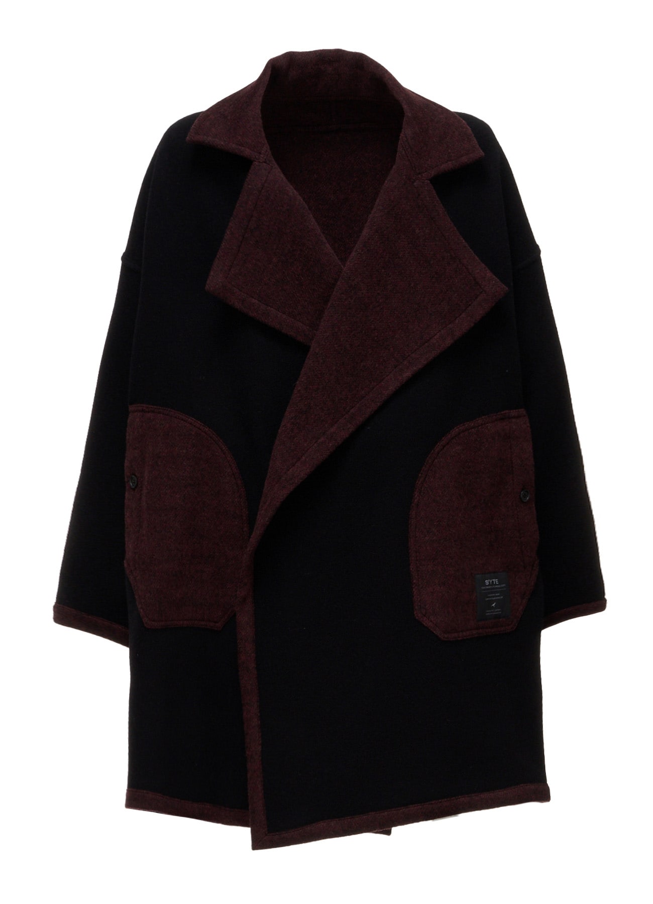 SOFT DOUBLE-WEAVE MELTON REVERSIBLE BUTTONLESS COAT