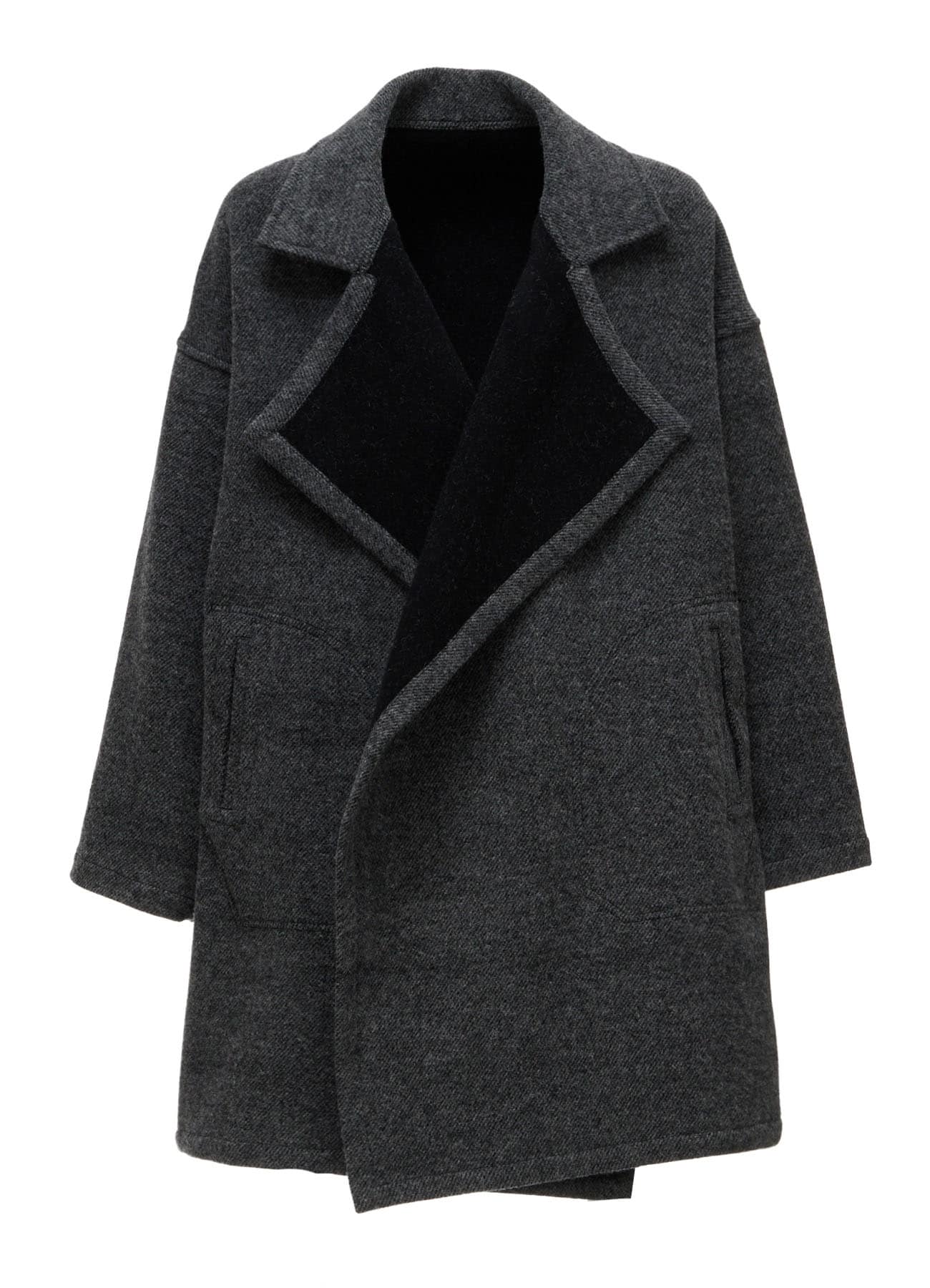 SOFT DOUBLE-WEAVE MELTON REVERSIBLE BUTTONLESS COAT