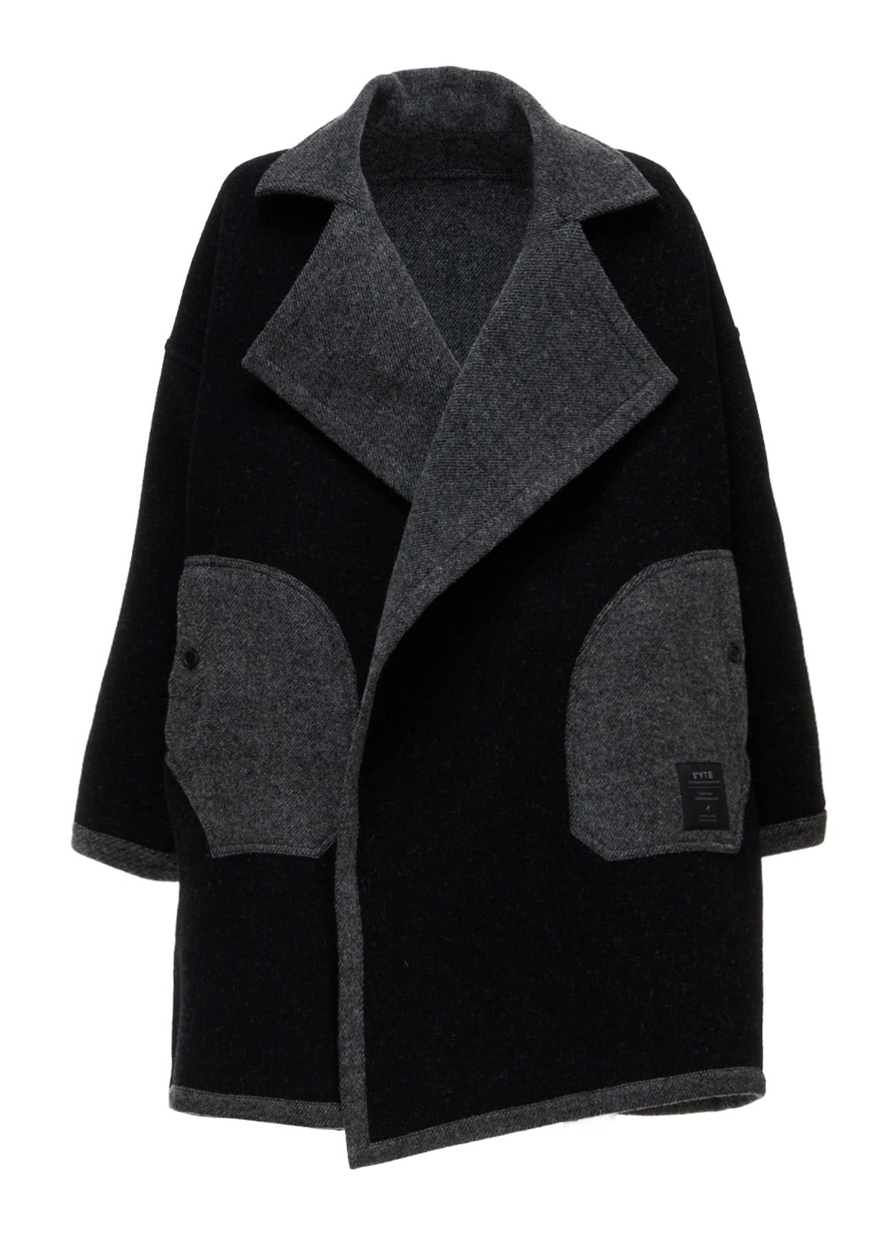 SOFT DOUBLE-WEAVE MELTON REVERSIBLE BUTTONLESS COAT