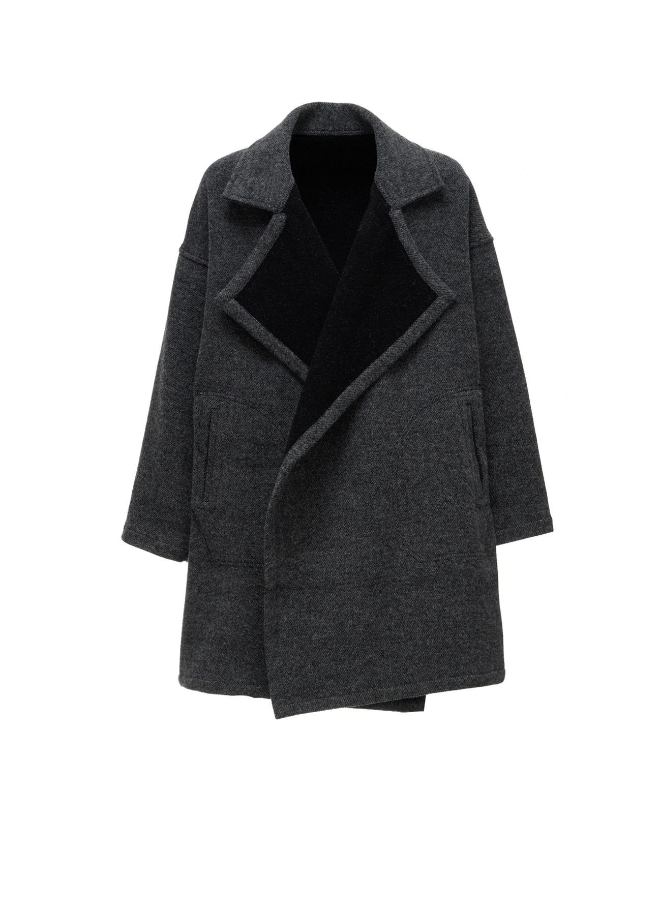 SOFT DOUBLE-WEAVE MELTON REVERSIBLE BUTTONLESS COAT