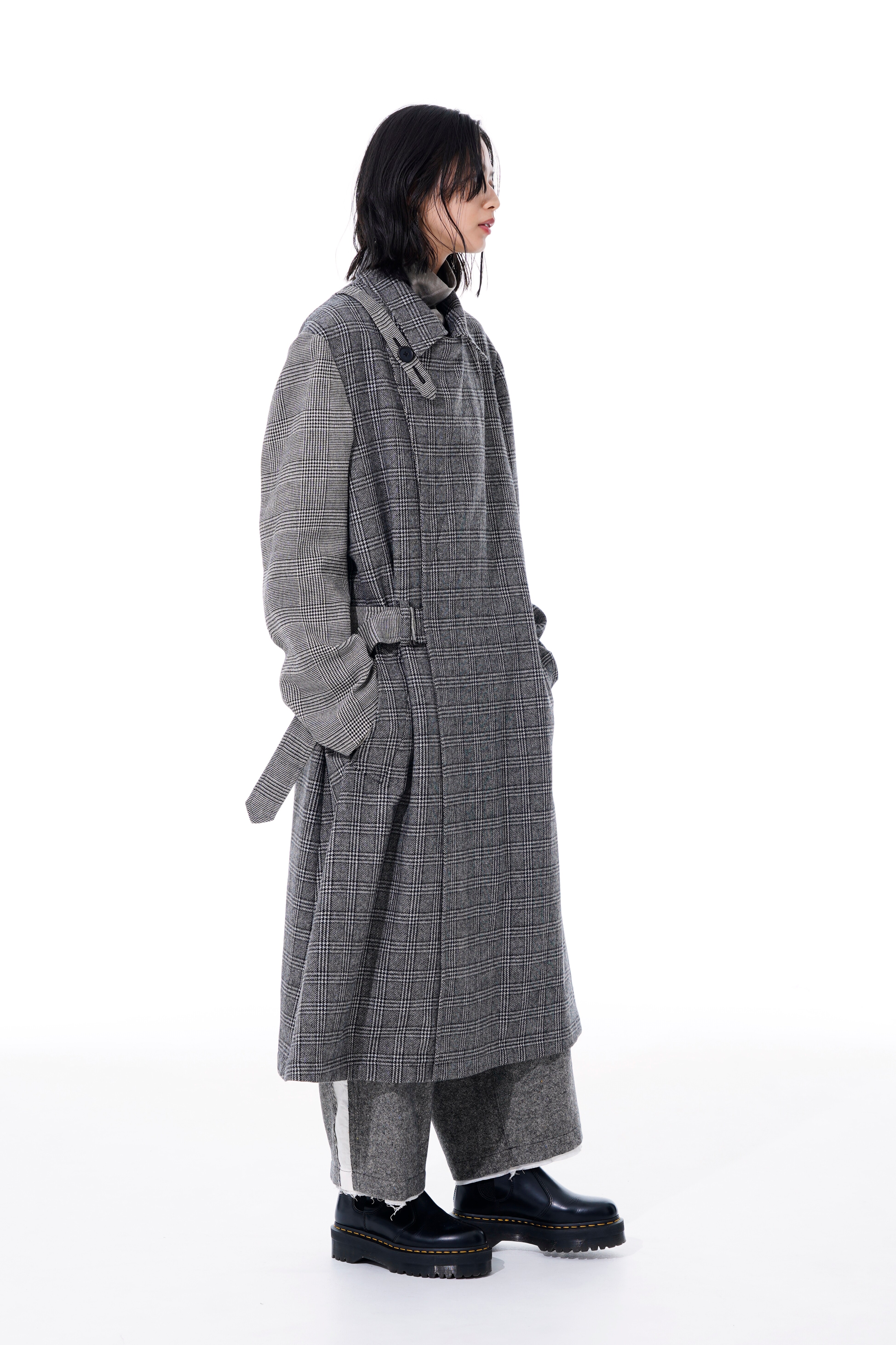 ETERMIN GLEN CHECK PANEL DOUBLE WRAP BELT COAT