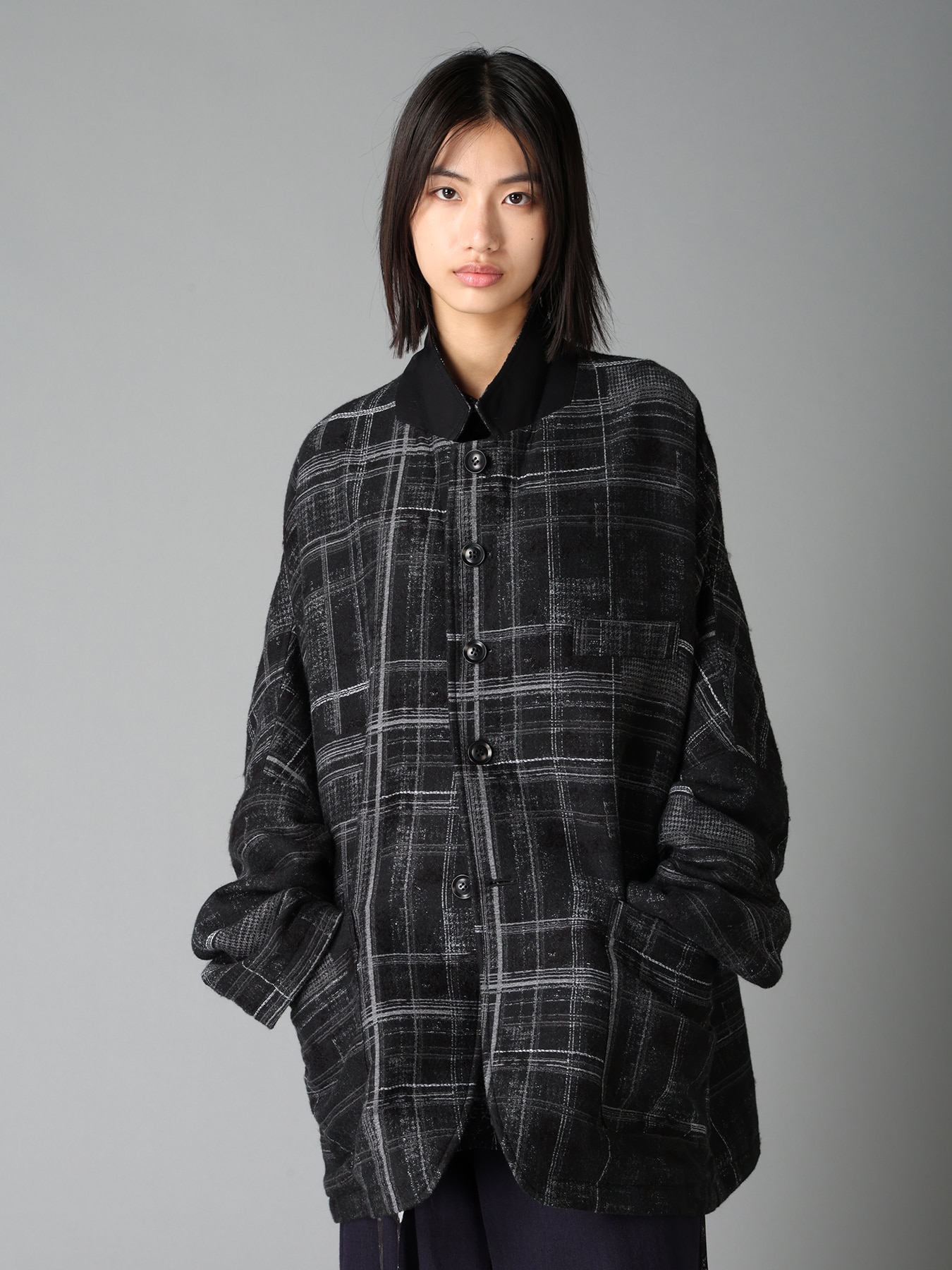 CHECK JACQUARD RAGLAN JACKET