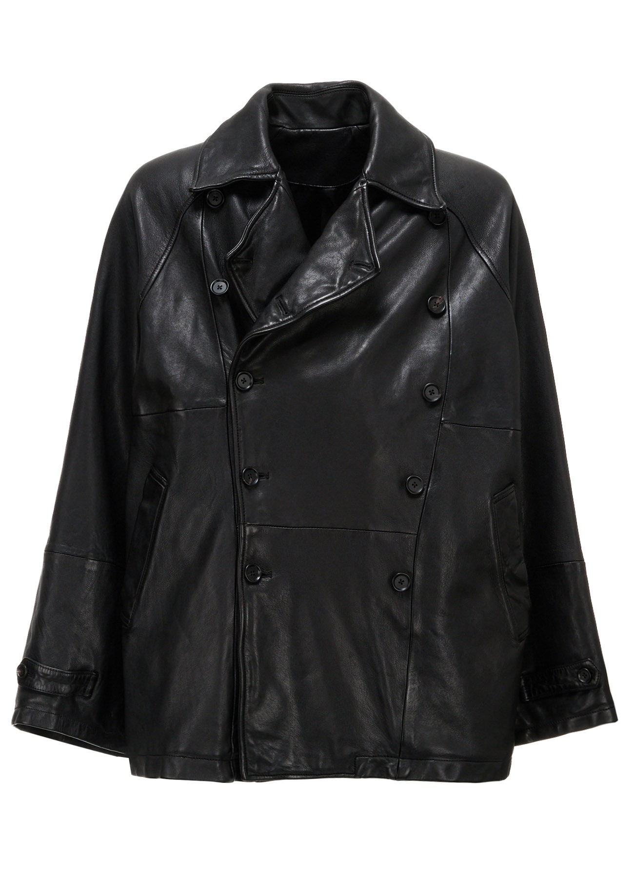 WASHED SHEEP LEATHER DOUBLE-BREASTED MOTORCYCLE JACKET