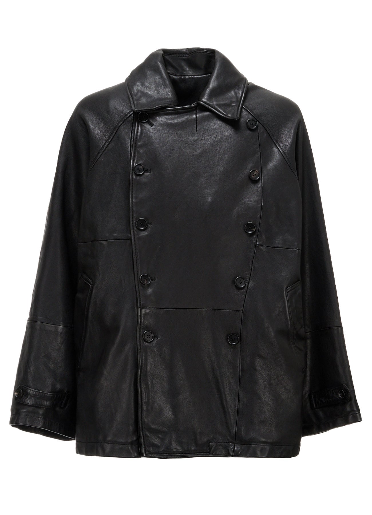 WASHED SHEEP LEATHER DOUBLE-BREASTED MOTORCYCLE JACKET