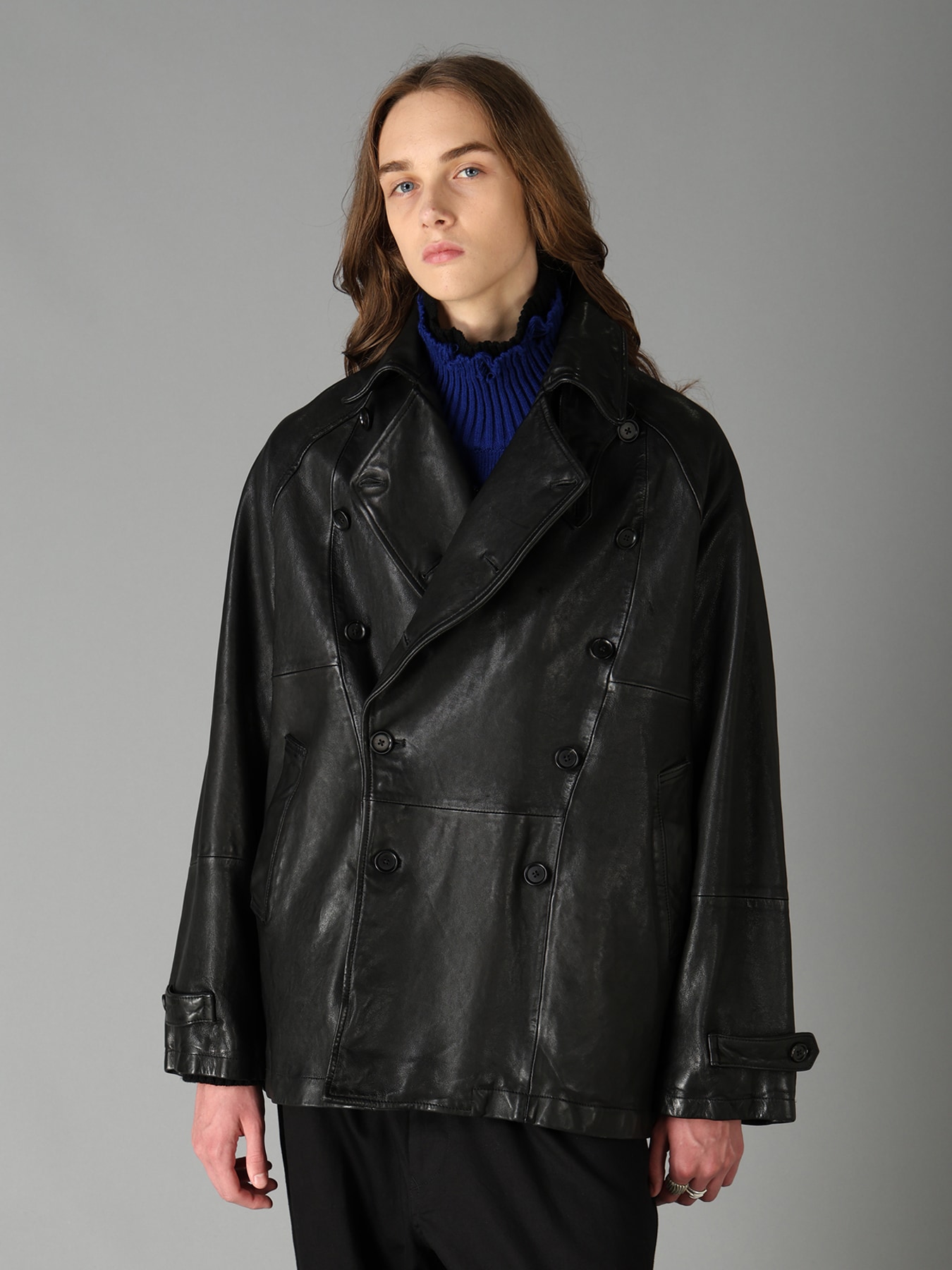 WASHED SHEEP LEATHER DOUBLE-BREASTED MOTORCYCLE JACKET