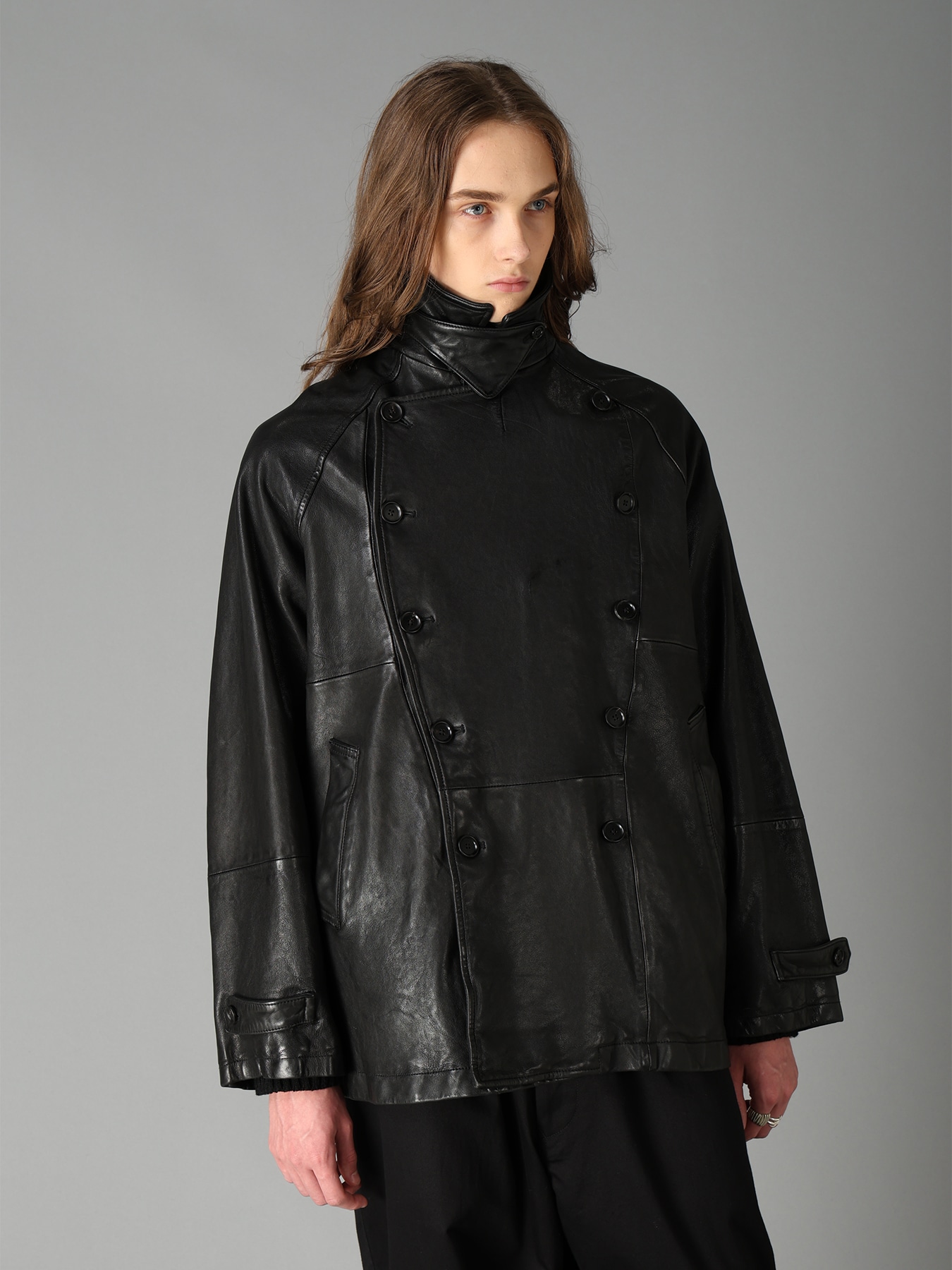 WASHED SHEEP LEATHER DOUBLE-BREASTED MOTORCYCLE JACKET