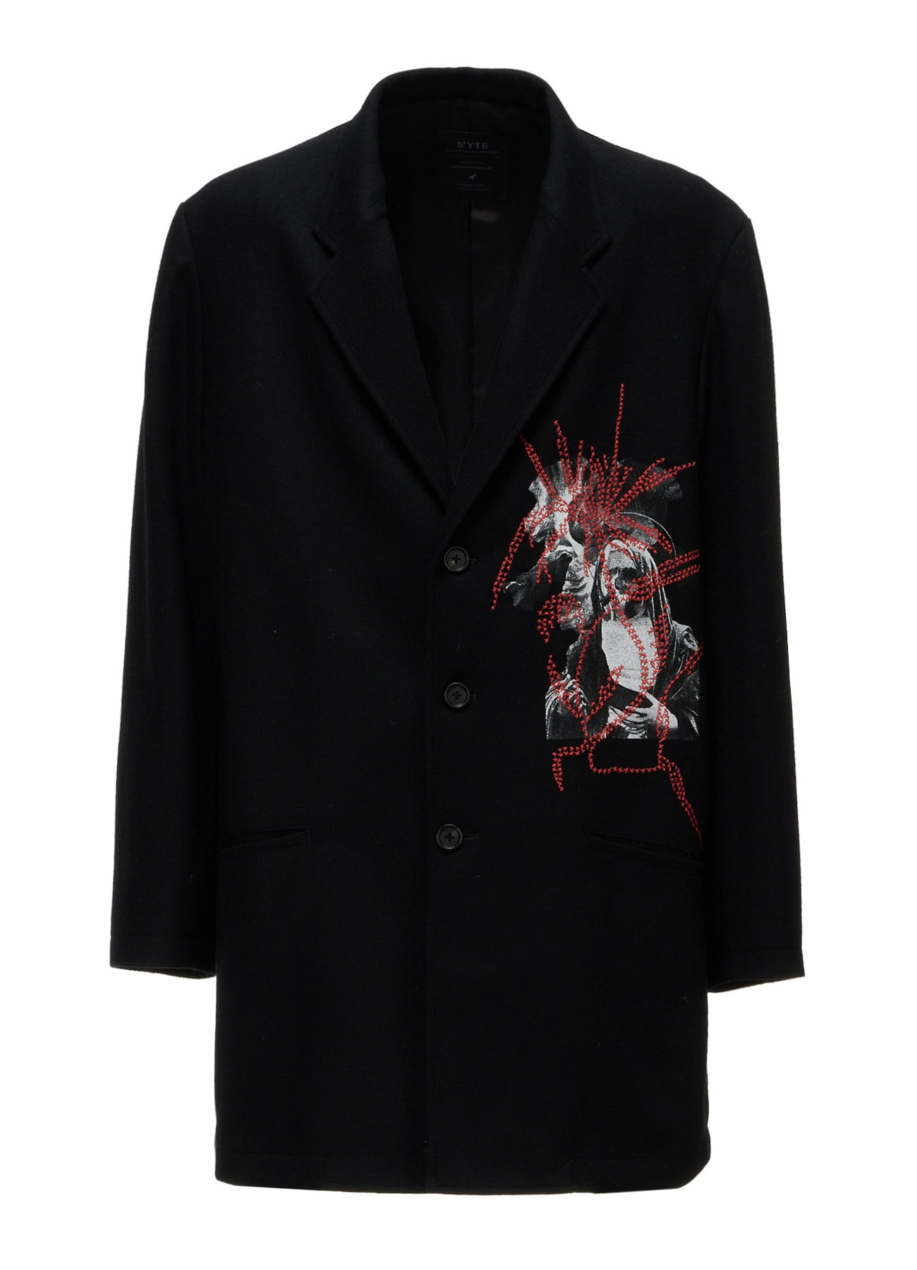 ECO WOOL PLAIN WEAVE MARIA PRINT EMBROIDERED LONG JACKET