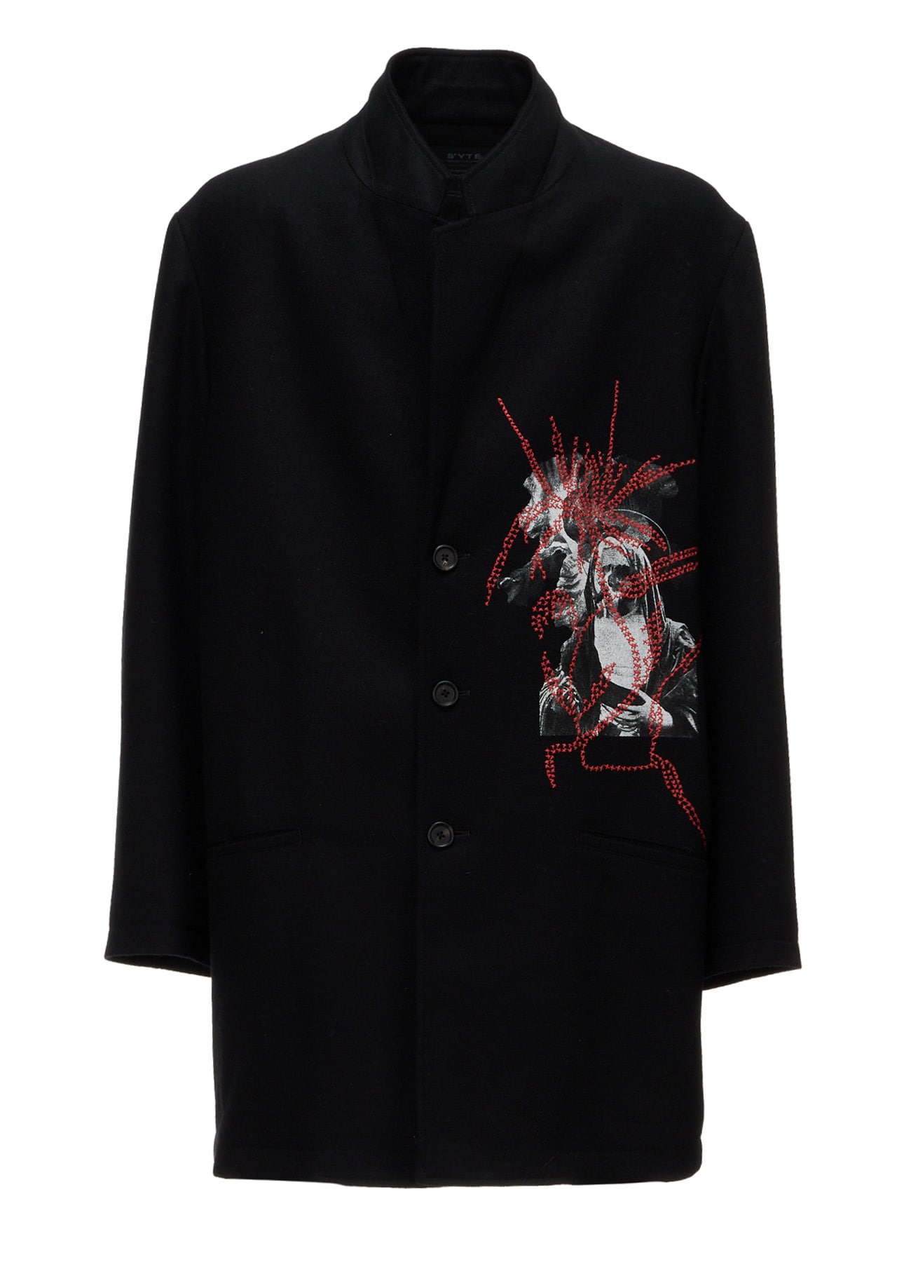 ECO WOOL PLAIN WEAVE MARIA PRINT EMBROIDERED LONG JACKET