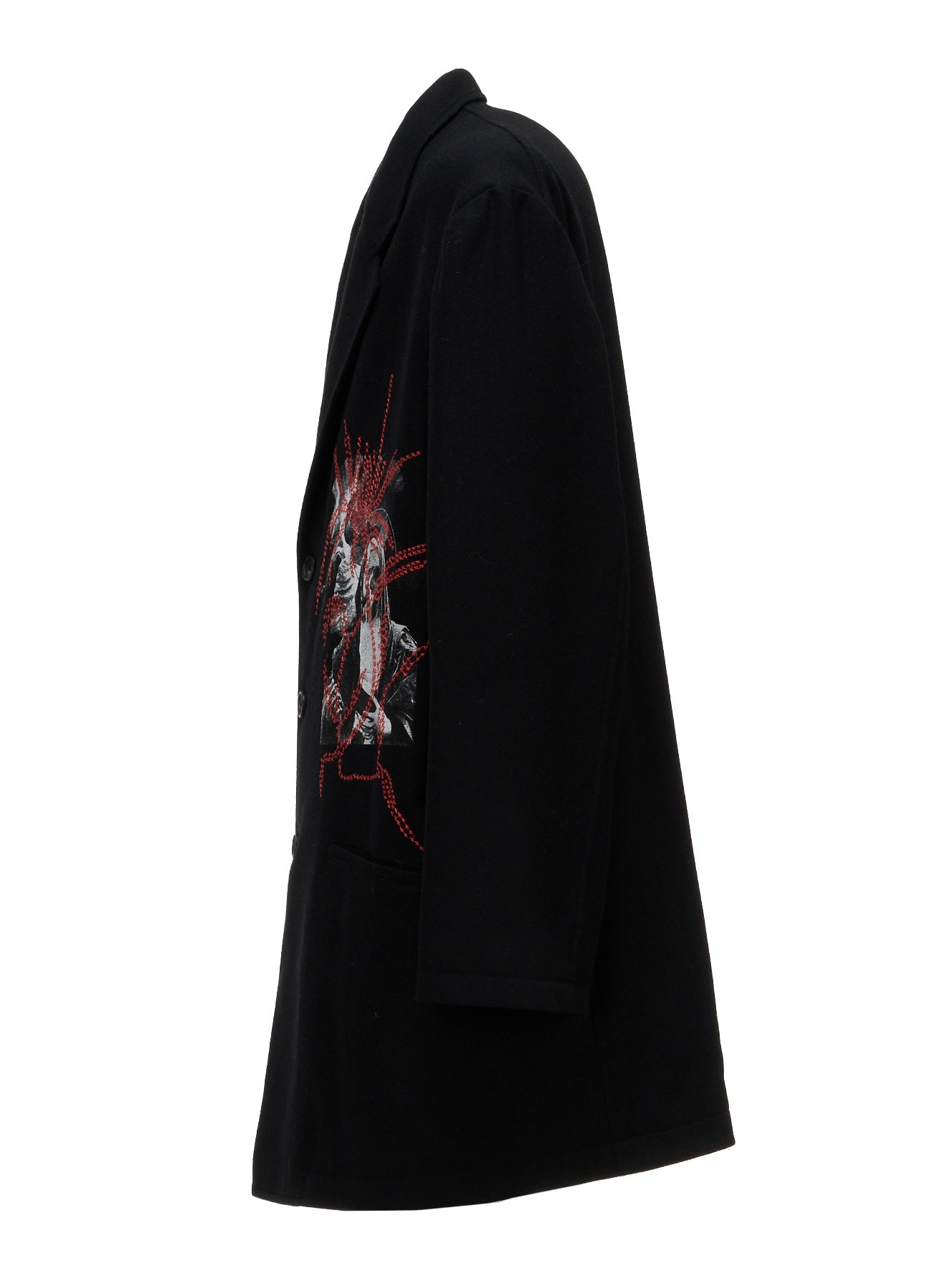 ECO WOOL PLAIN WEAVE MARIA PRINT EMBROIDERED LONG JACKET