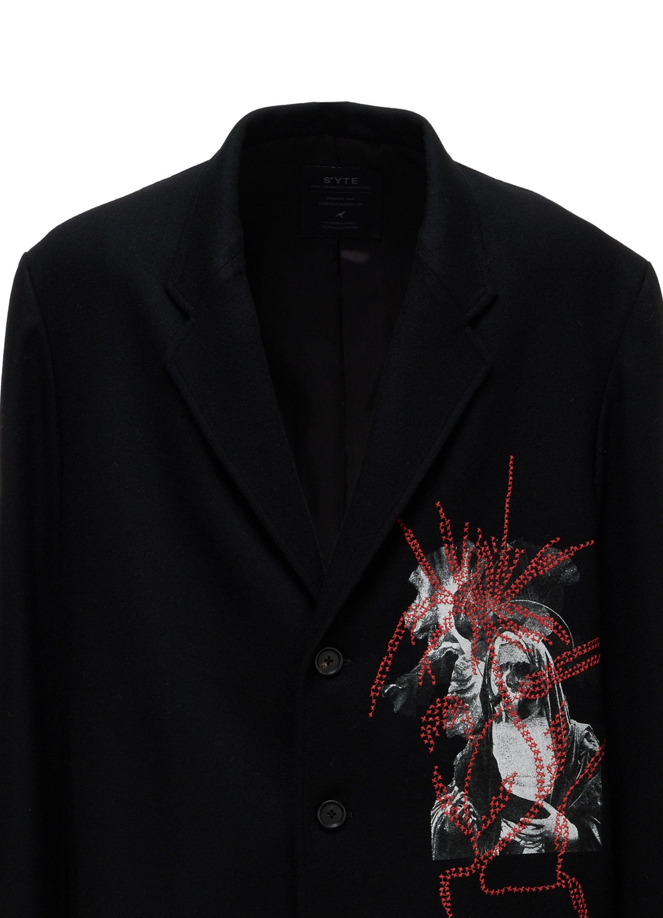 ECO WOOL PLAIN WEAVE MARIA PRINT EMBROIDERED LONG JACKET