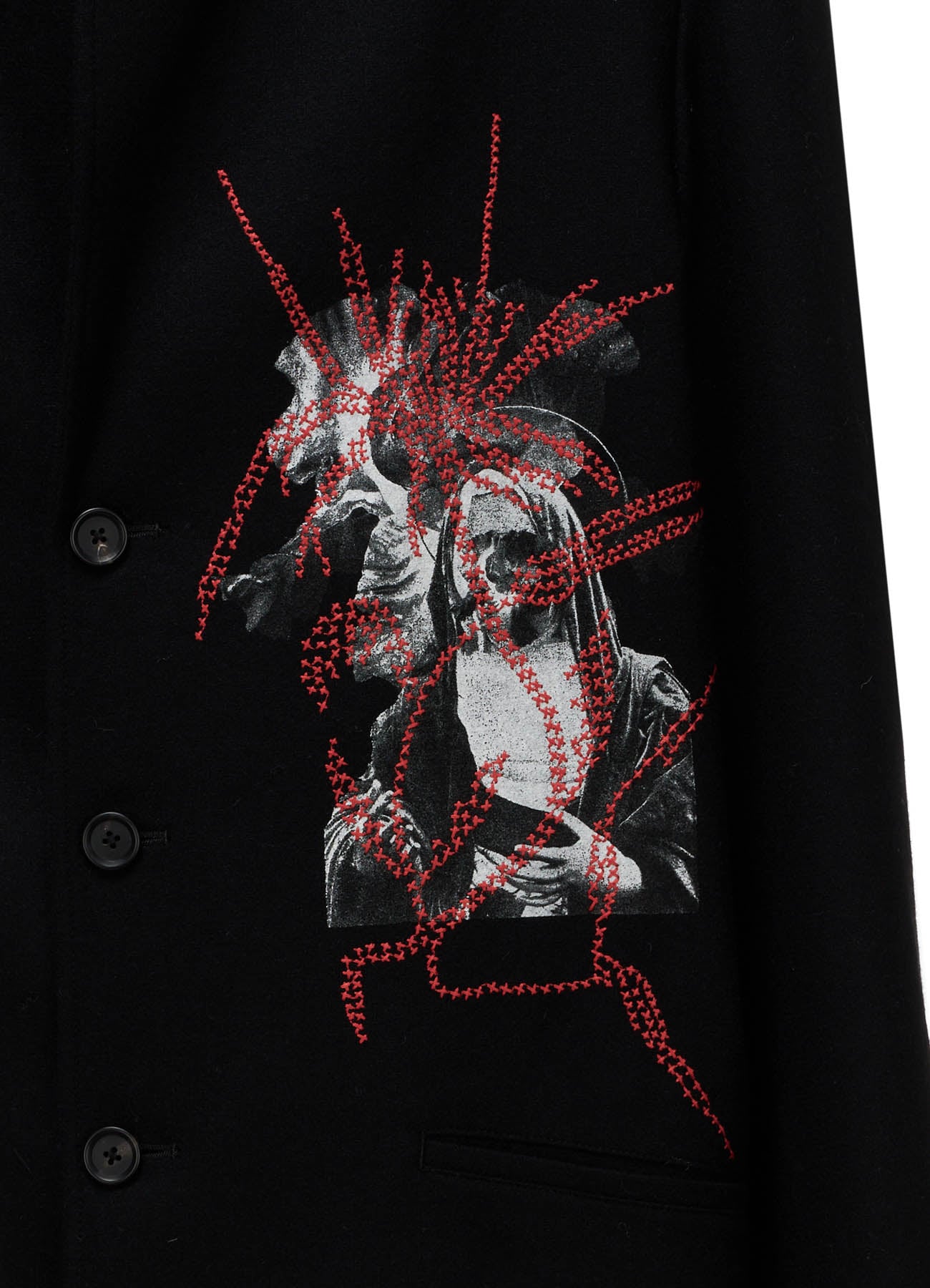 ECO WOOL PLAIN WEAVE MARIA PRINT EMBROIDERED LONG JACKET