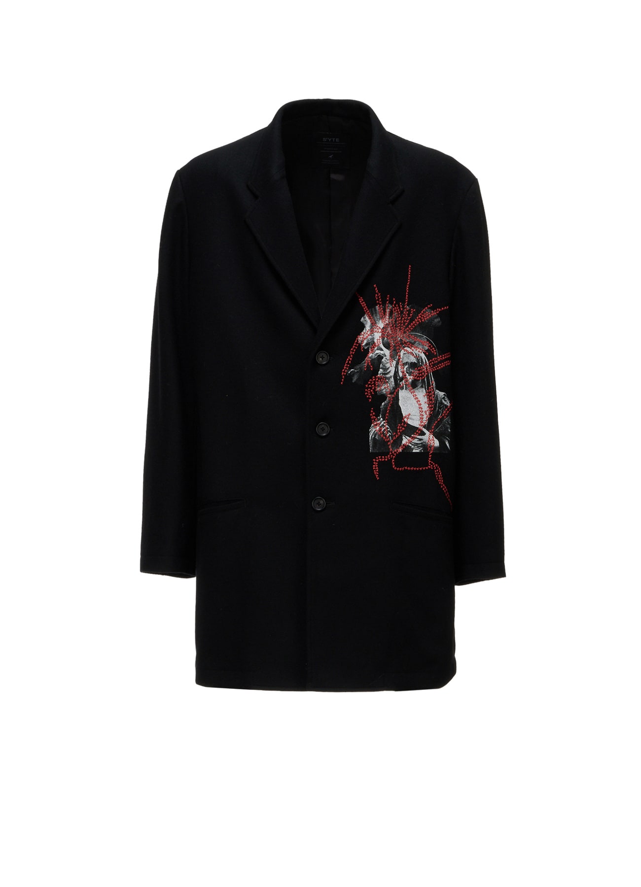 ECO WOOL PLAIN WEAVE MARIA PRINT EMBROIDERED LONG JACKET
