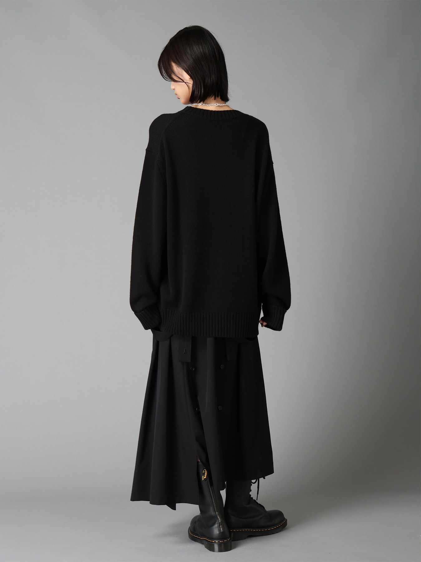 FLOCKED CROW MOTIF KNIT PULLOVER