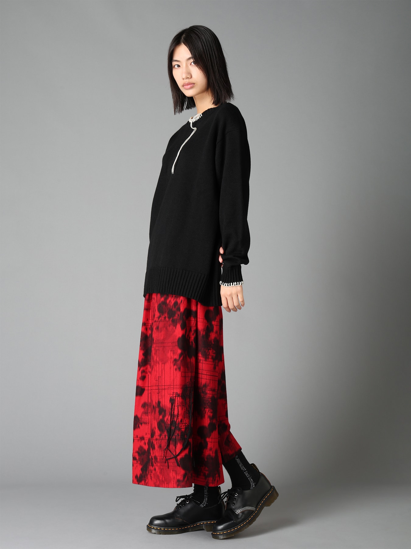 BULKY WOOL BLEND ASYMMETRIC STITCH PULLOVER