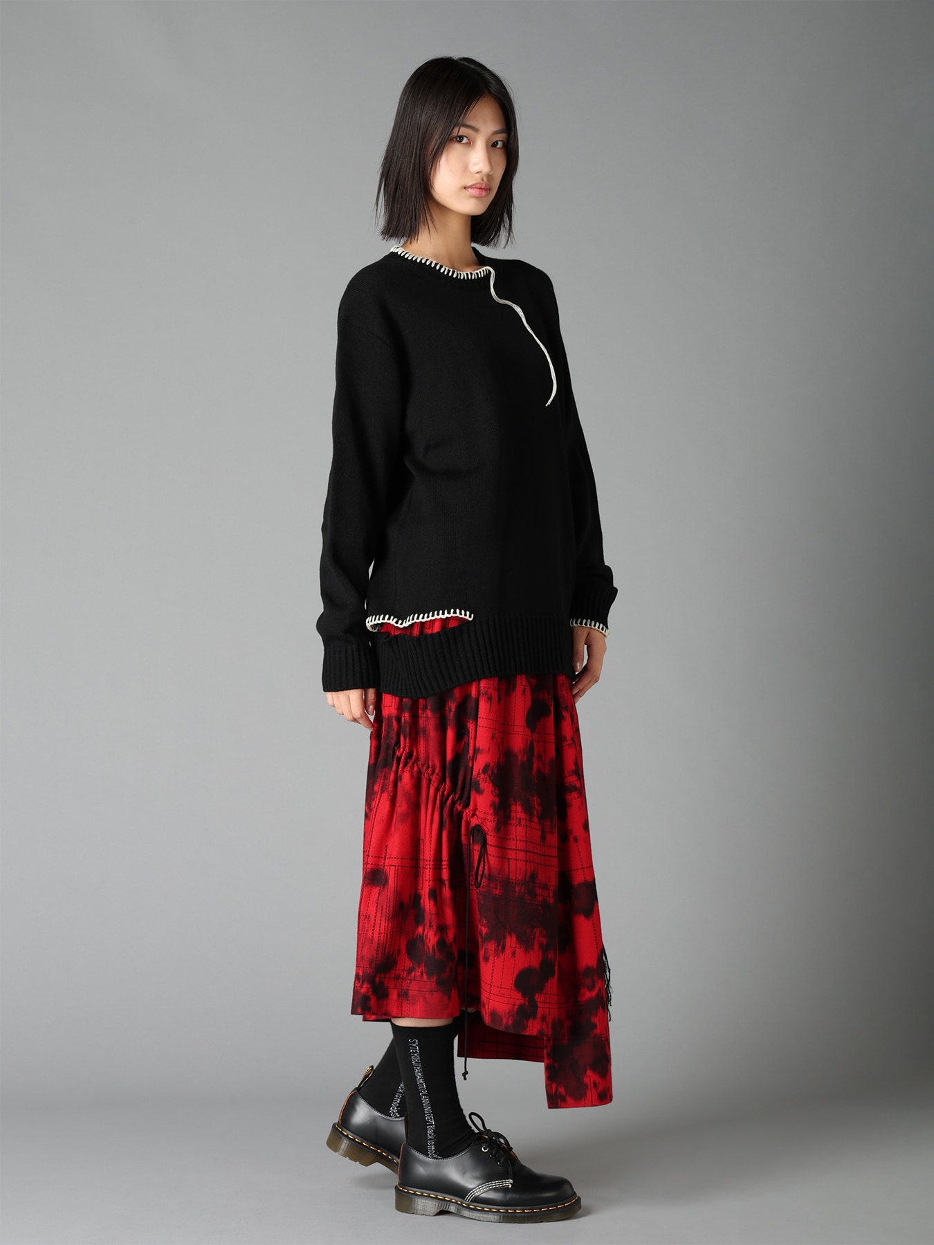BULKY WOOL BLEND ASYMMETRIC STITCH PULLOVER