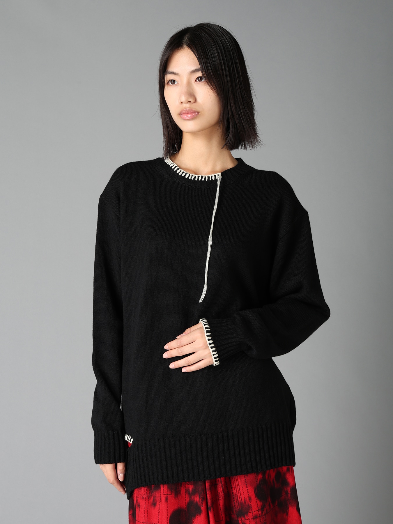 BULKY WOOL BLEND ASYMMETRIC STITCH PULLOVER