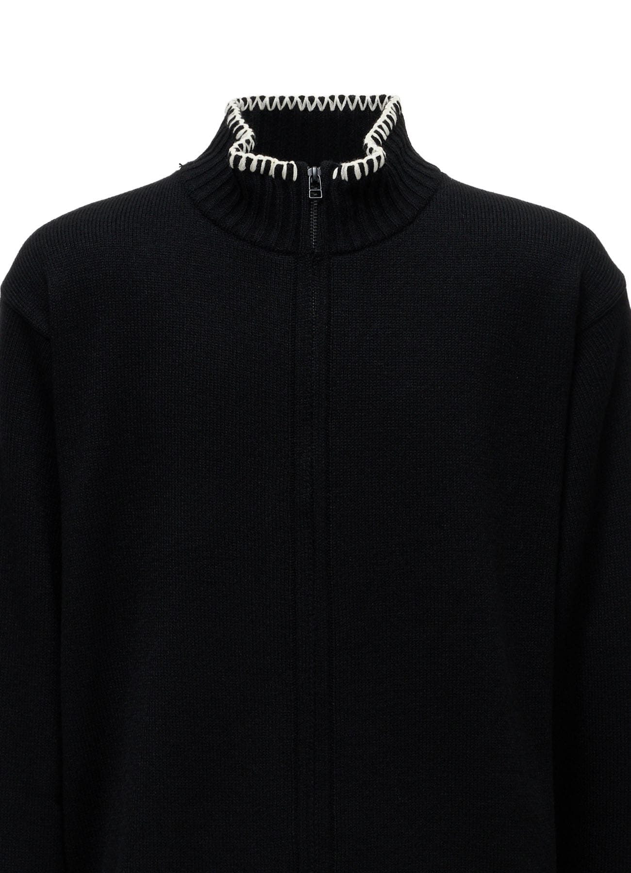 BULKY WOOL BLEND ASYMMETRIC STITCH ZIP-UP KNIT