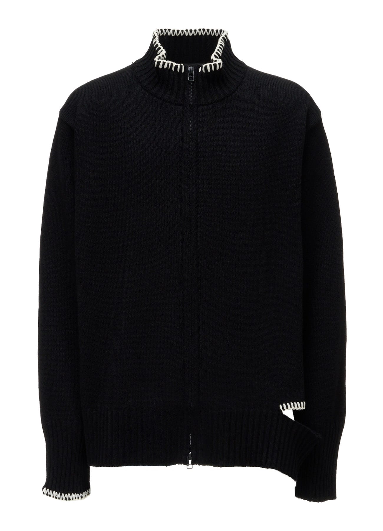 BULKY WOOL BLEND ASYMMETRIC STITCH ZIP-UP KNIT