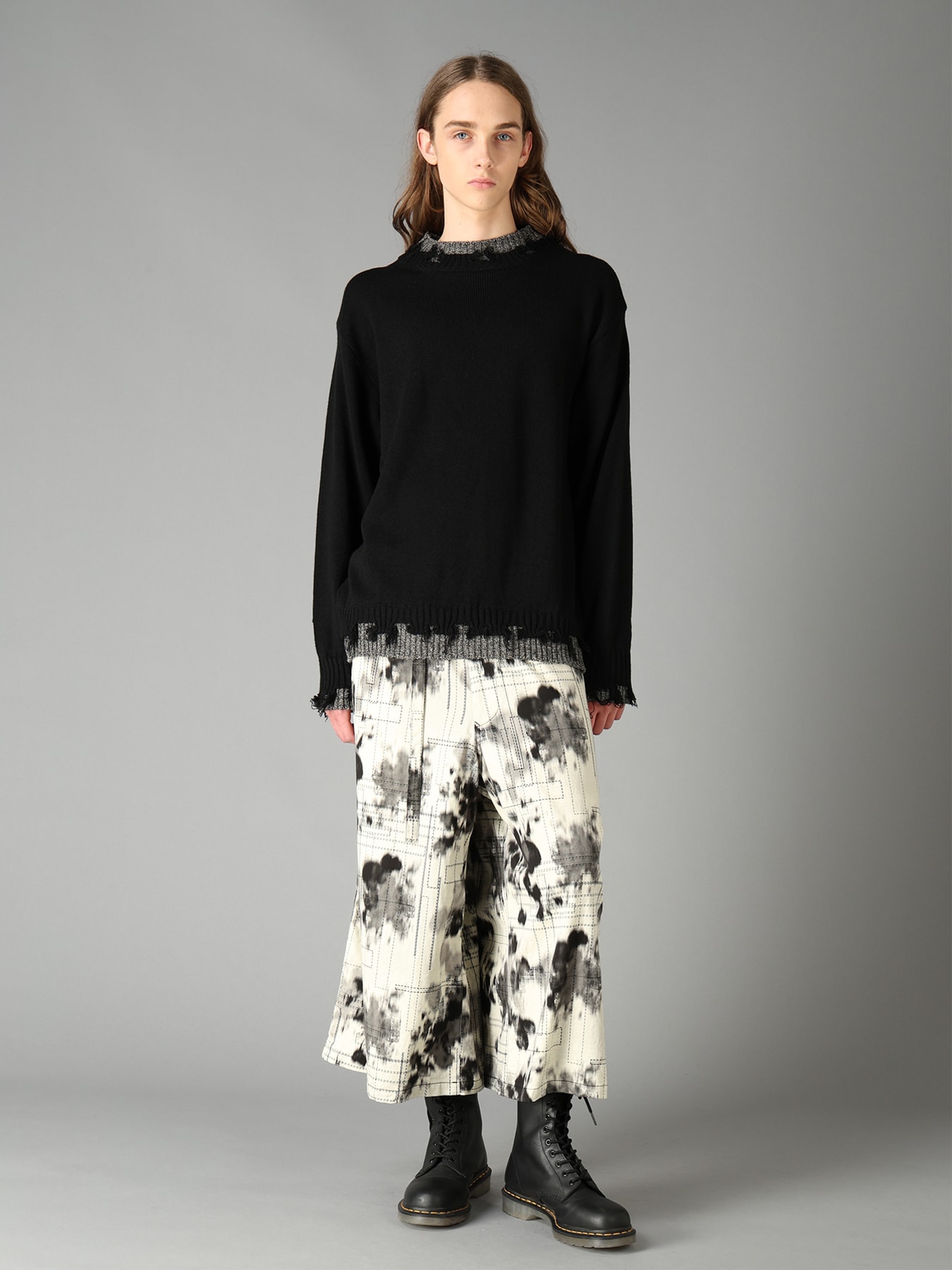 BULKY WOOL BLEND CONTRAST DAMAGED DETAIL PULLOVER