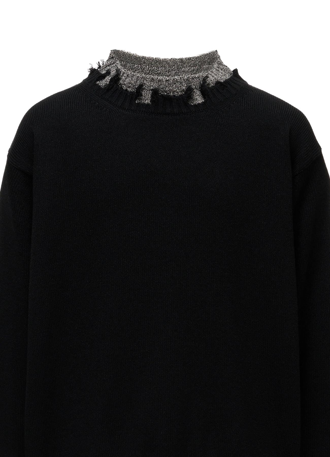BULKY WOOL BLEND CONTRAST DAMAGED DETAIL PULLOVER