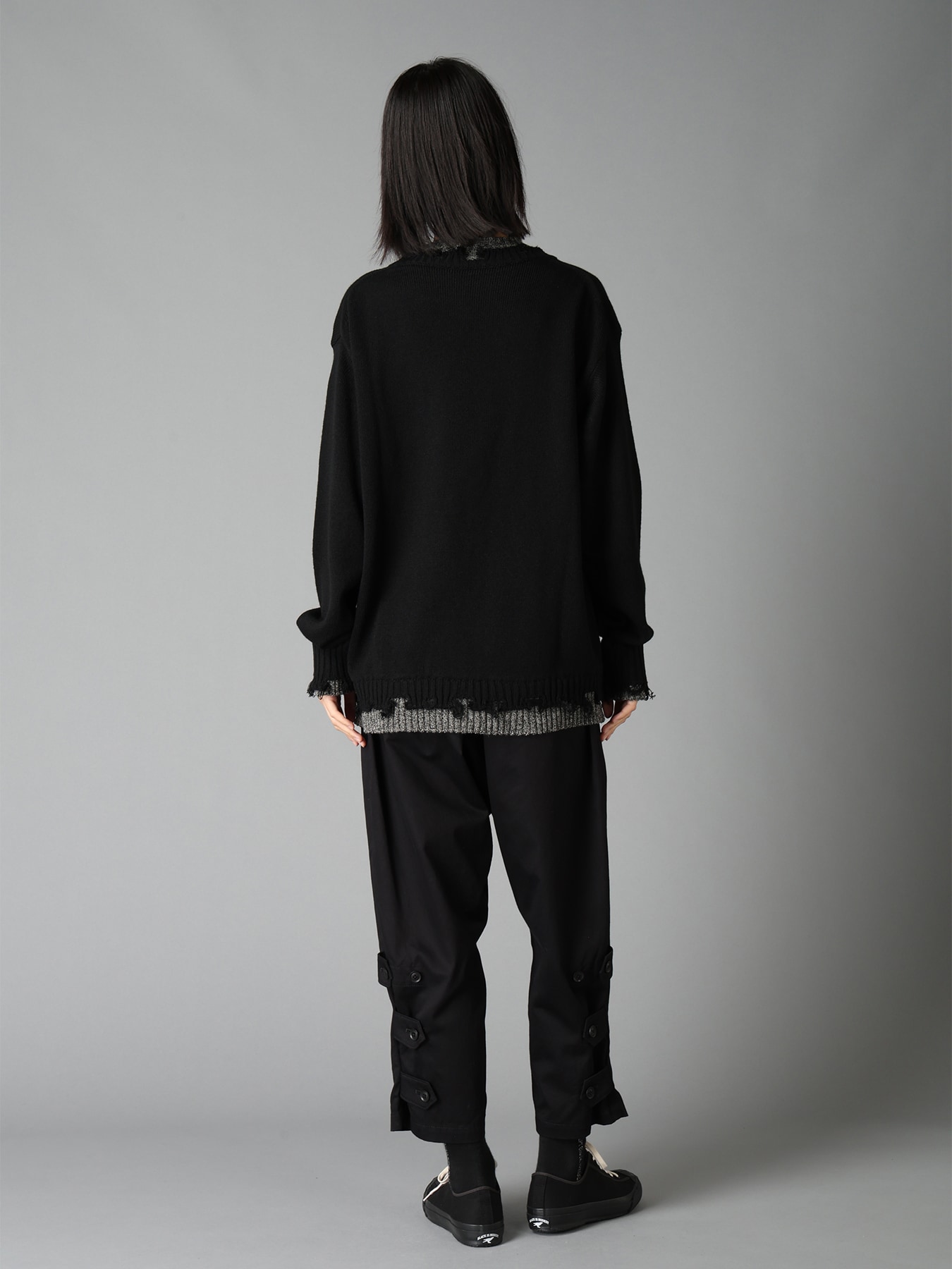 BULKY WOOL BLEND CONTRAST DAMAGED DETAIL PULLOVER