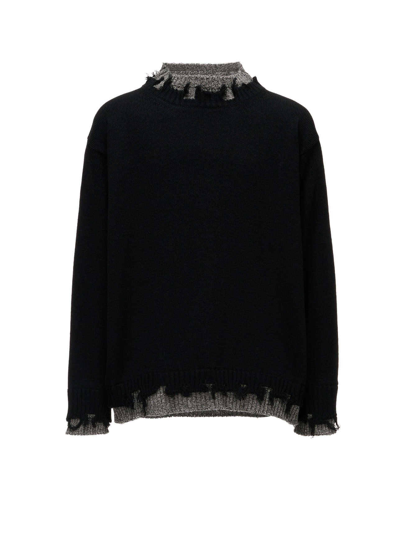 BULKY WOOL BLEND CONTRAST DAMAGED DETAIL PULLOVER