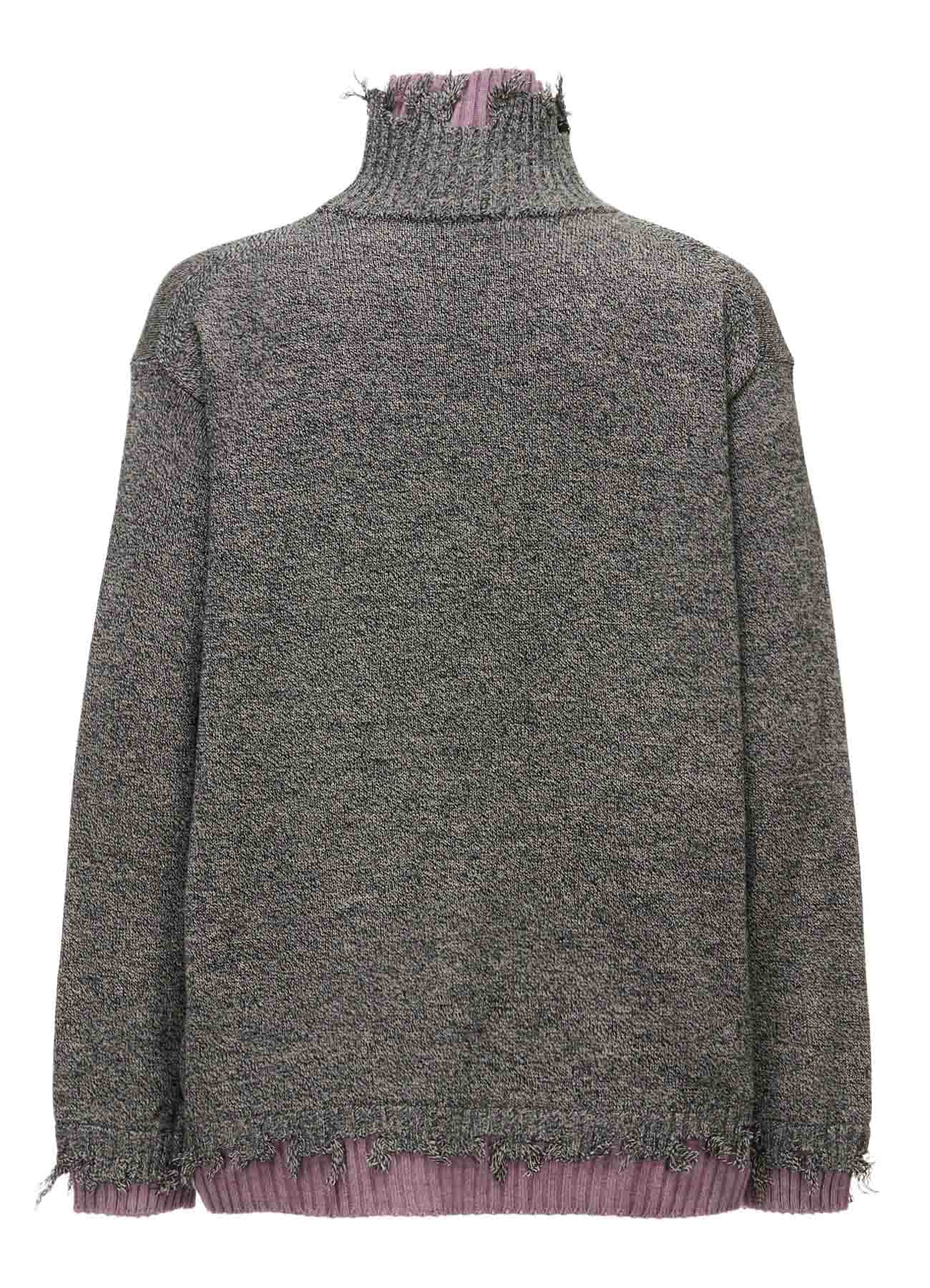 BULKY WOOL BLEND DAMAGED DETAIL TURTLE NECK PULLOVER