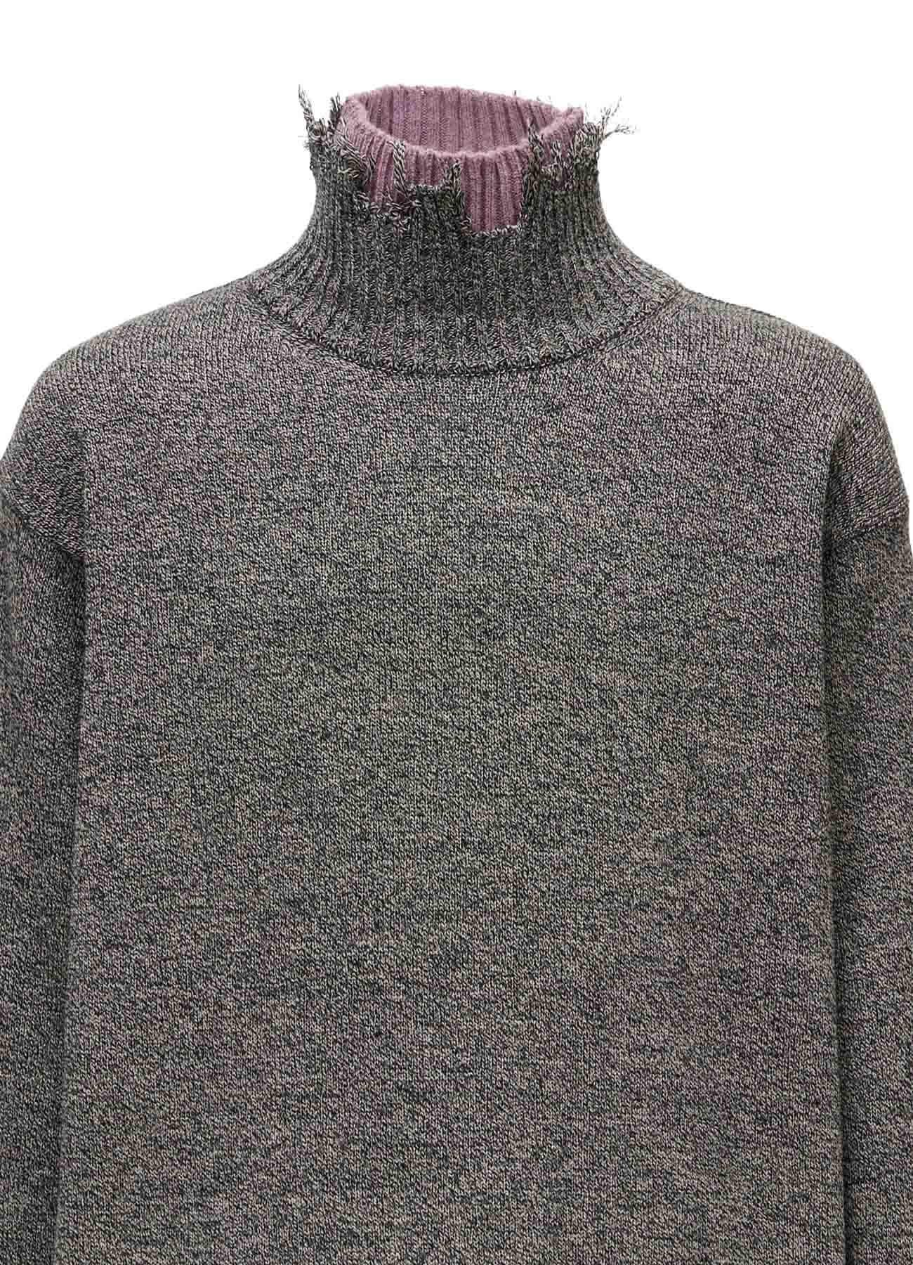 BULKY WOOL BLEND DAMAGED DETAIL TURTLE NECK PULLOVER