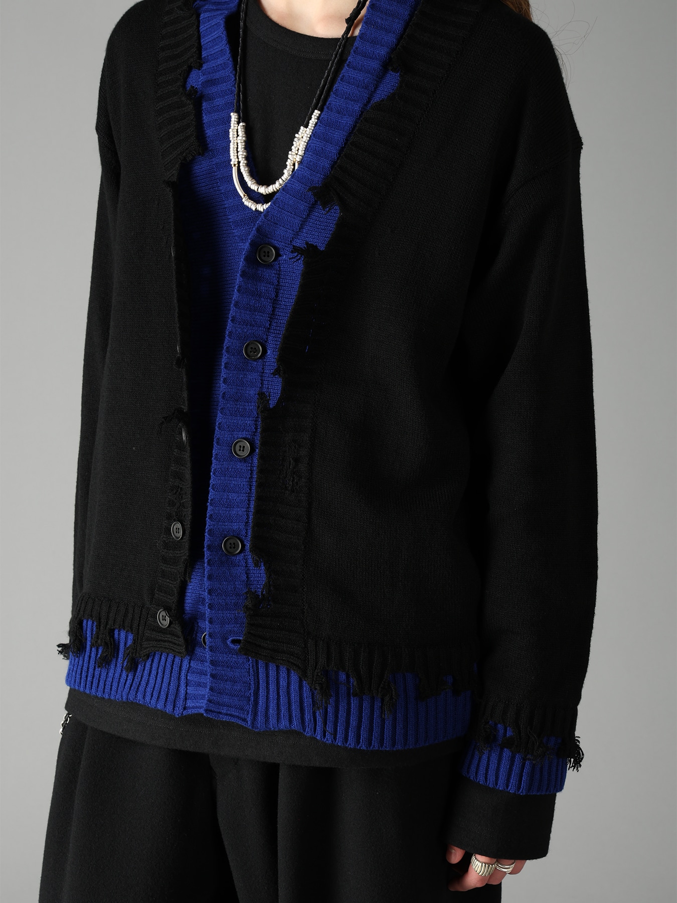 BULKY WOOL BLEND CONTRAST DAMAGED DETAIL CARDIGAN
