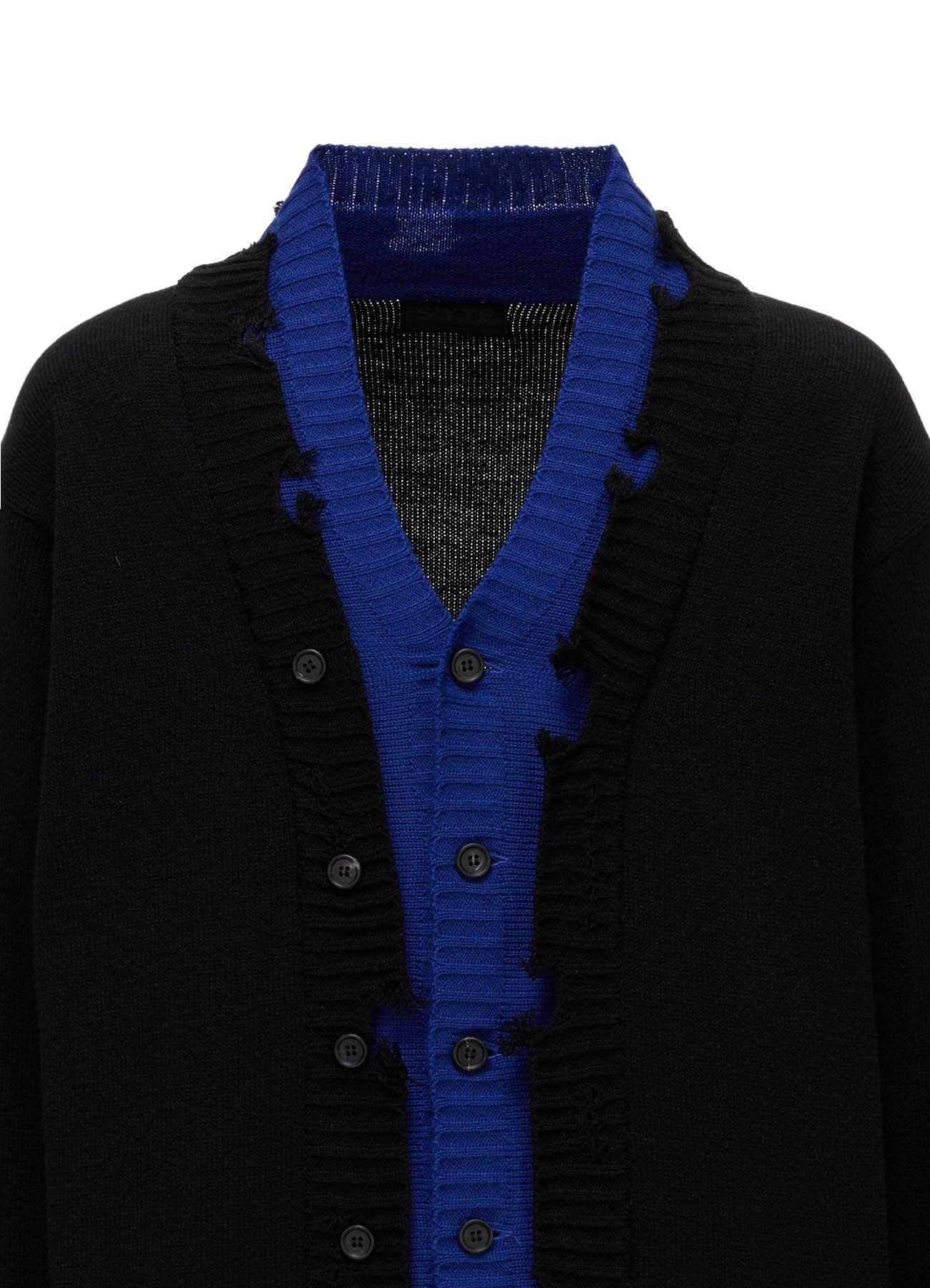 BULKY WOOL BLEND CONTRAST DAMAGED DETAIL CARDIGAN