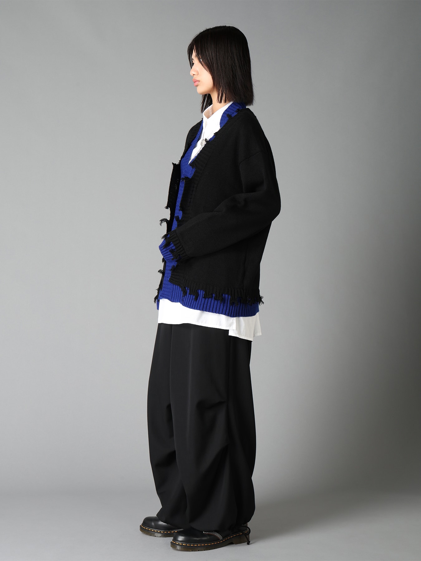 BULKY WOOL BLEND CONTRAST DAMAGED DETAIL CARDIGAN
