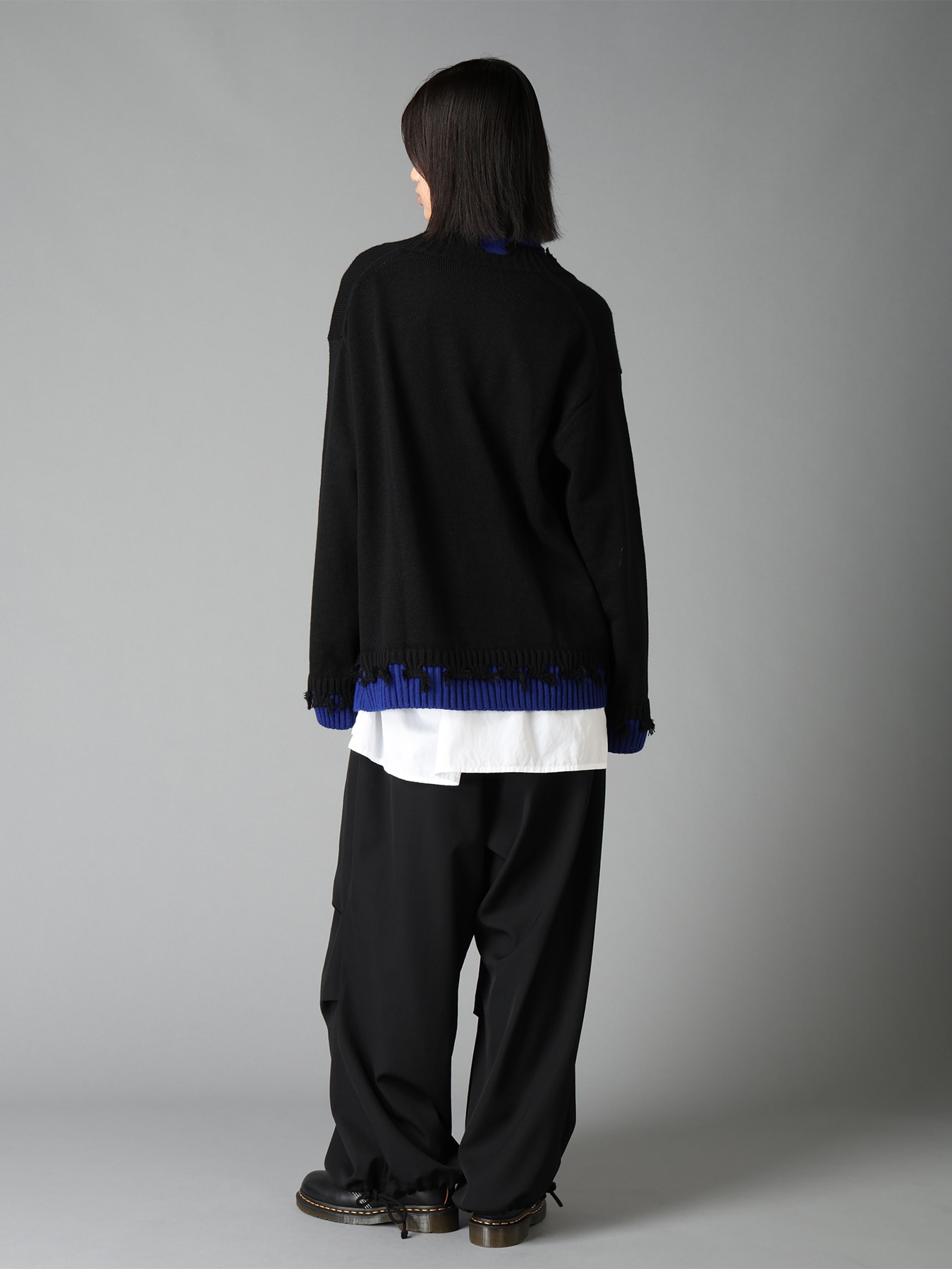 BULKY WOOL BLEND CONTRAST DAMAGED DETAIL CARDIGAN