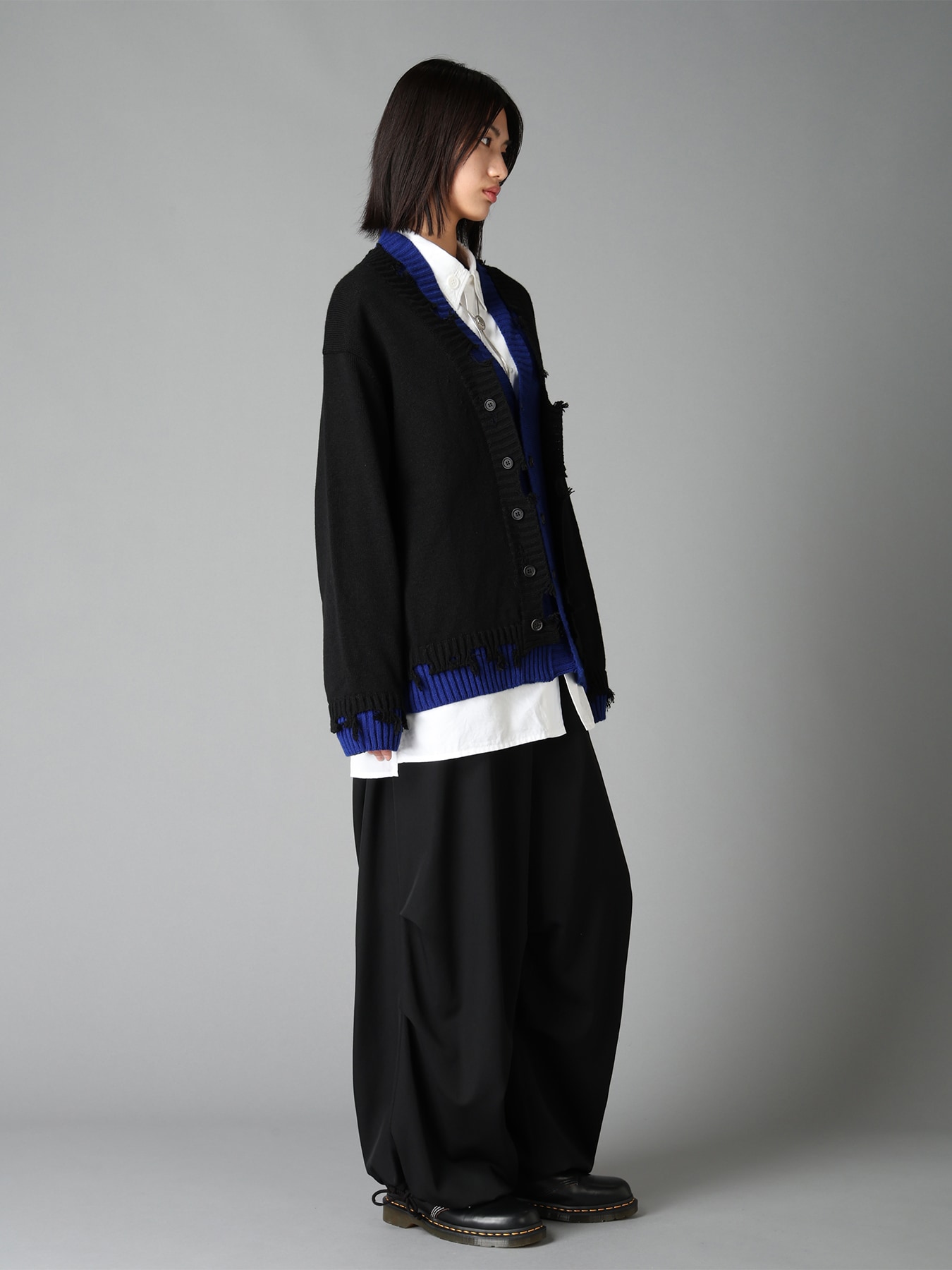 BULKY WOOL BLEND CONTRAST DAMAGED DETAIL CARDIGAN