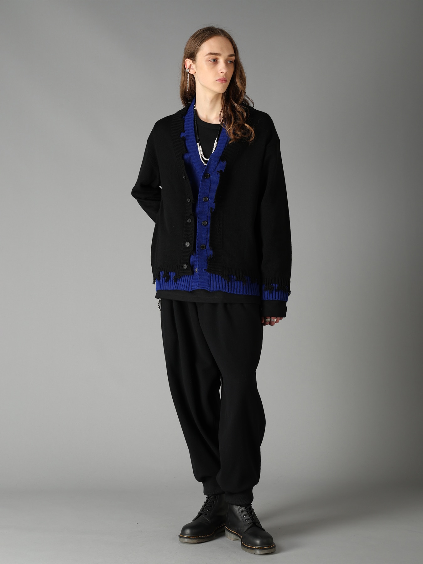 BULKY WOOL BLEND CONTRAST DAMAGED DETAIL CARDIGAN