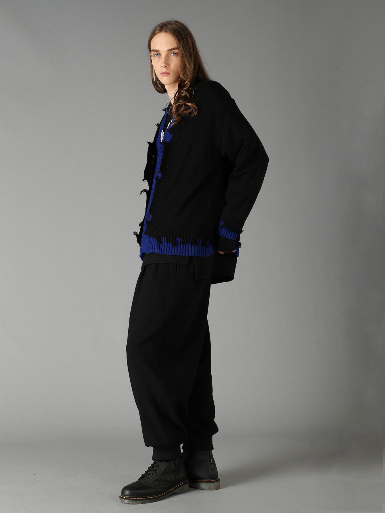 BULKY WOOL BLEND CONTRAST DAMAGED DETAIL CARDIGAN