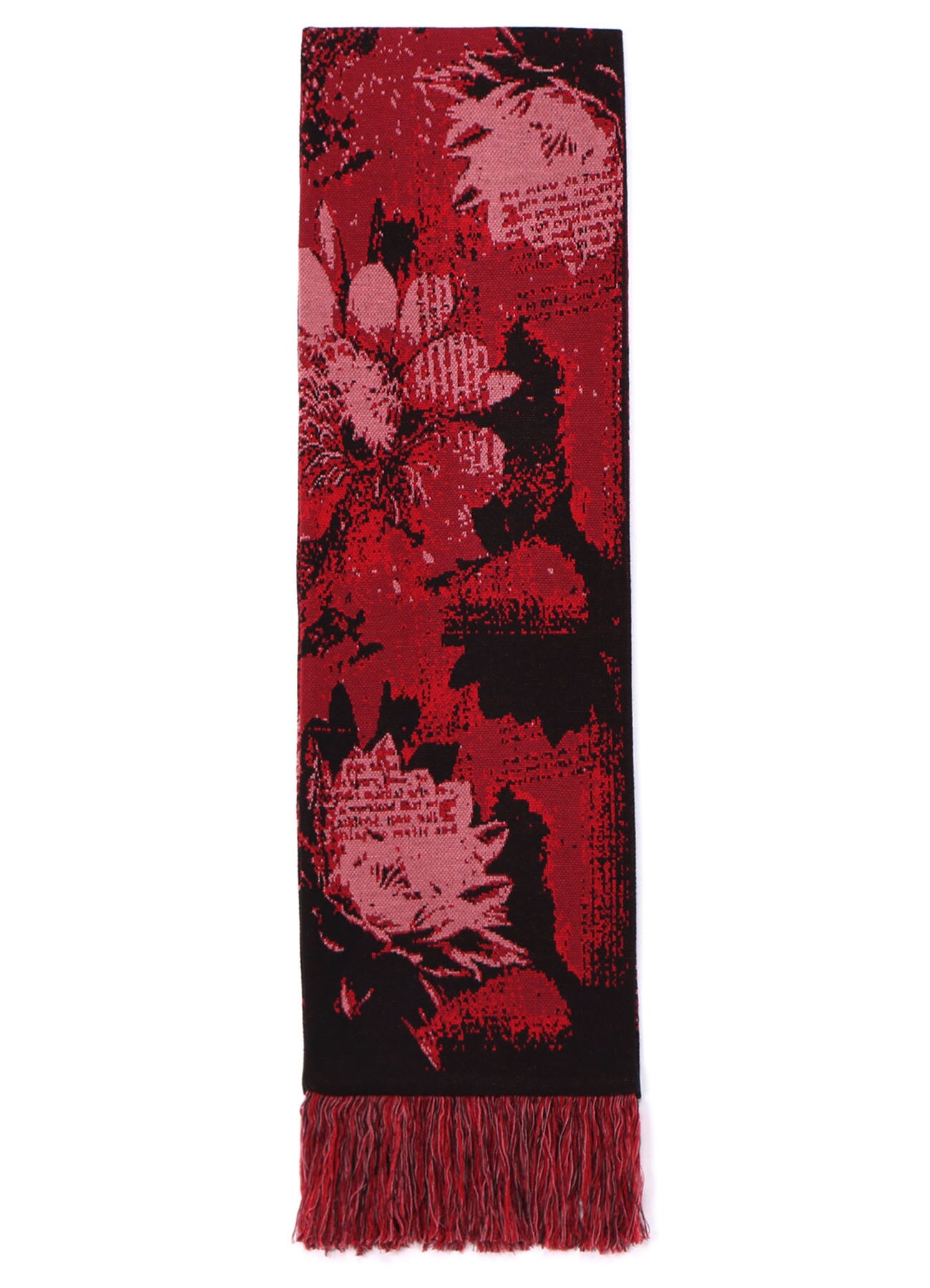 HAMEAUZE JACQUARD OMNIBUS FLOWER FRINGE MUFFLER(FREE SIZE Deep Red