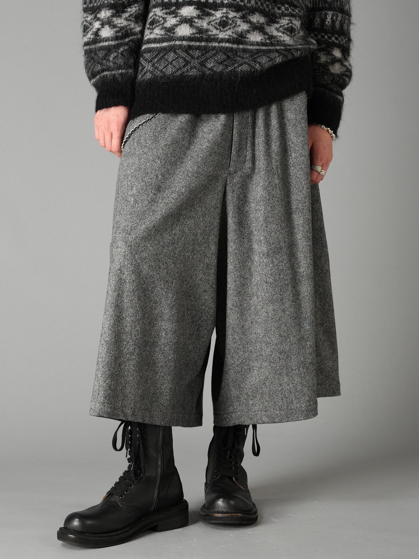 ECO WOOL EMBROIDERIED PATCH CULOTTE PANTS