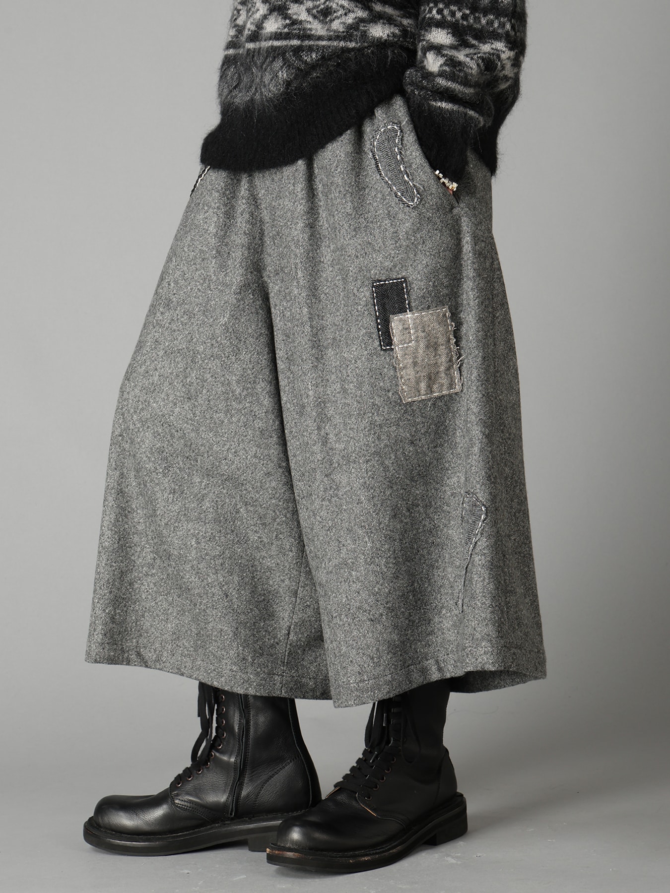 ECO WOOL EMBROIDERIED PATCH CULOTTE PANTS
