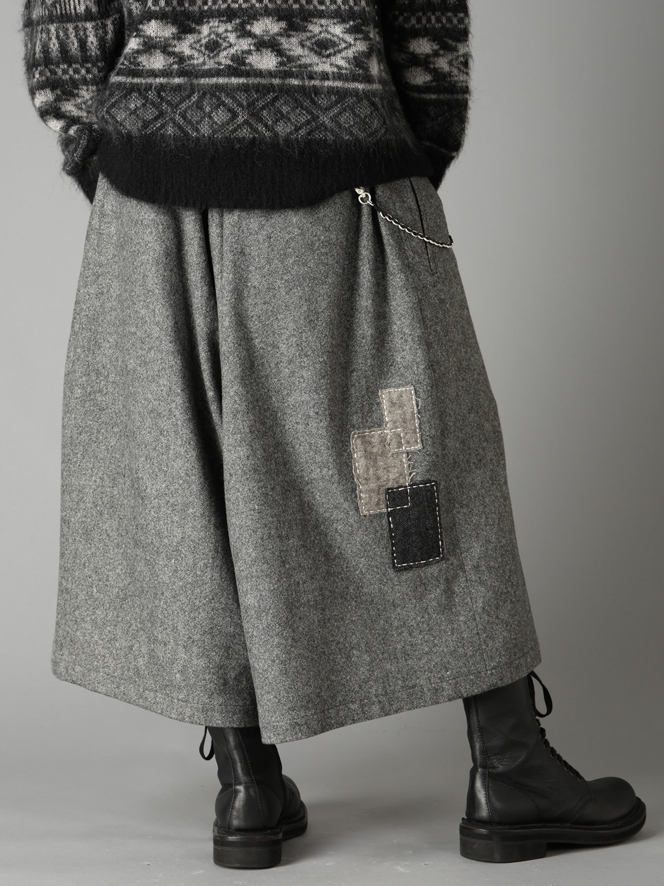 ECO WOOL EMBROIDERIED PATCH CULOTTE PANTS