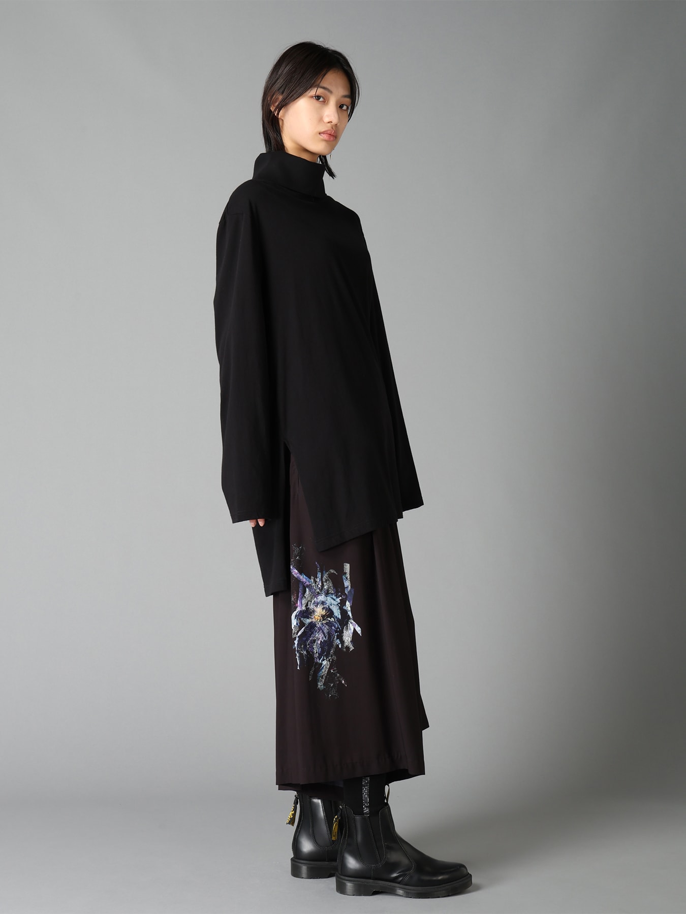 PATCHWORK FLOWER PRINT RAYON CULOTTE PANTS
