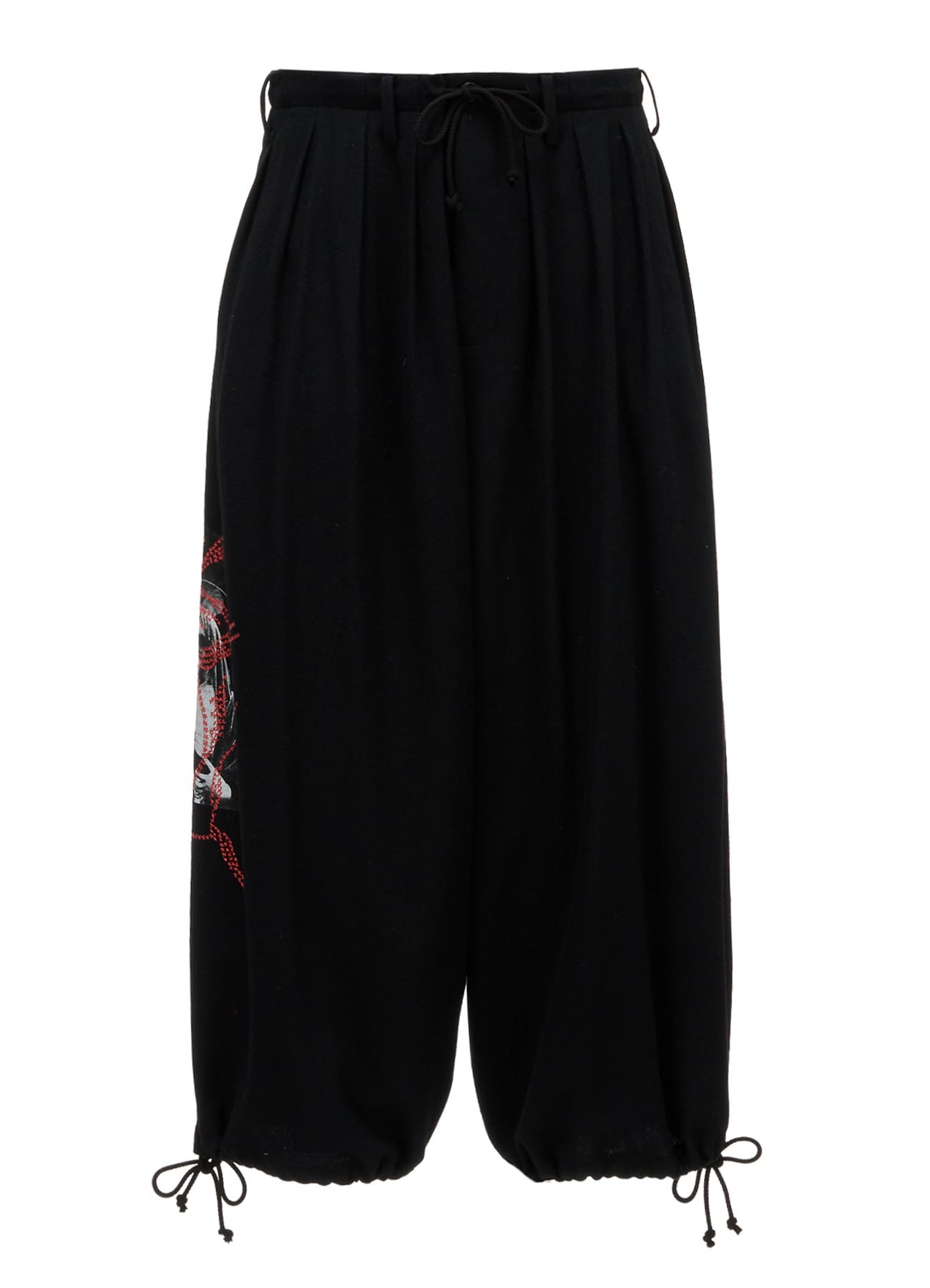 ECO WOOL PLAIN WEAVE MARIA PRINT EMBROIDERED BALLOON PANTS