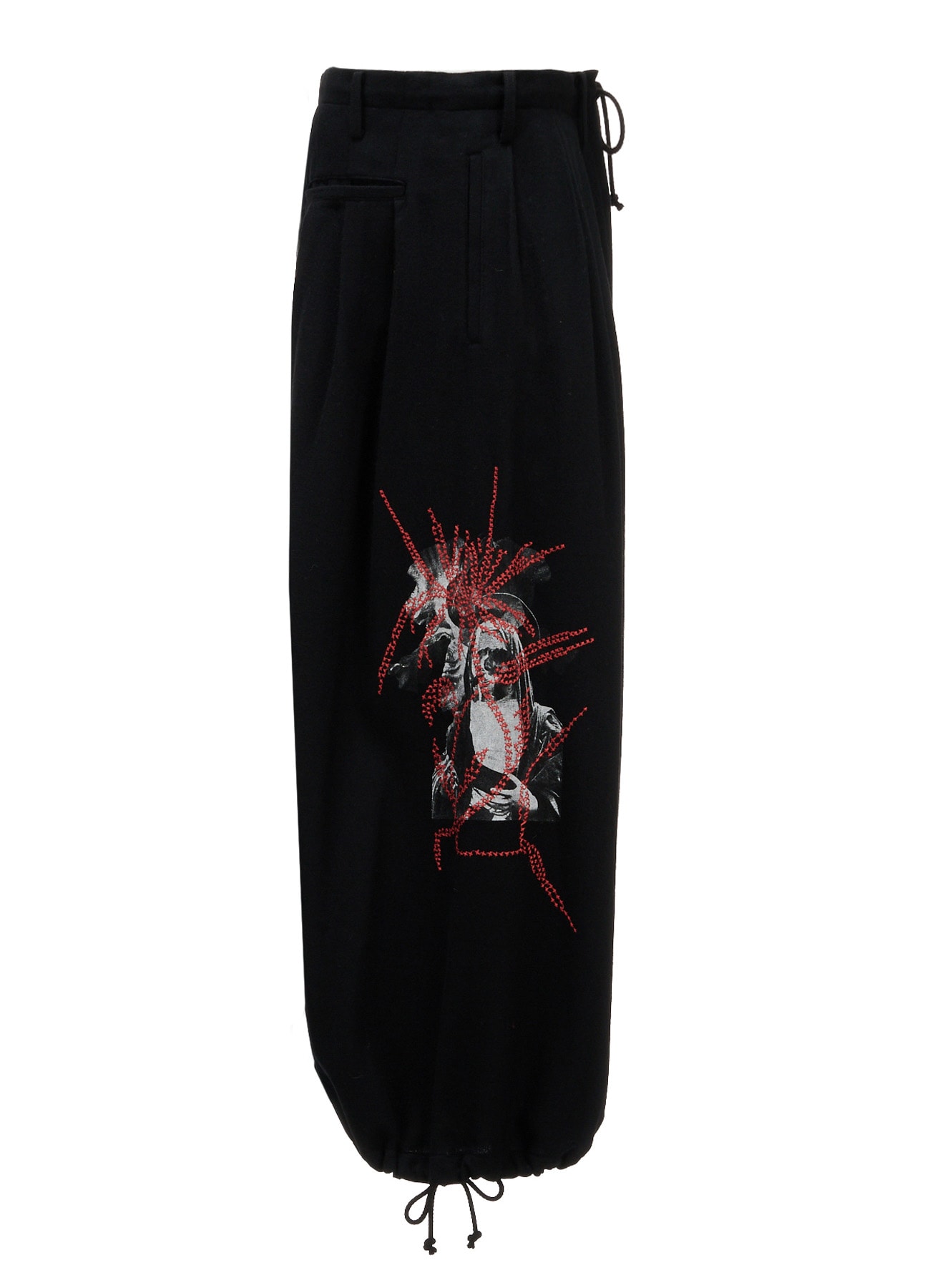 ECO WOOL PLAIN WEAVE MARIA PRINT EMBROIDERED BALLOON PANTS